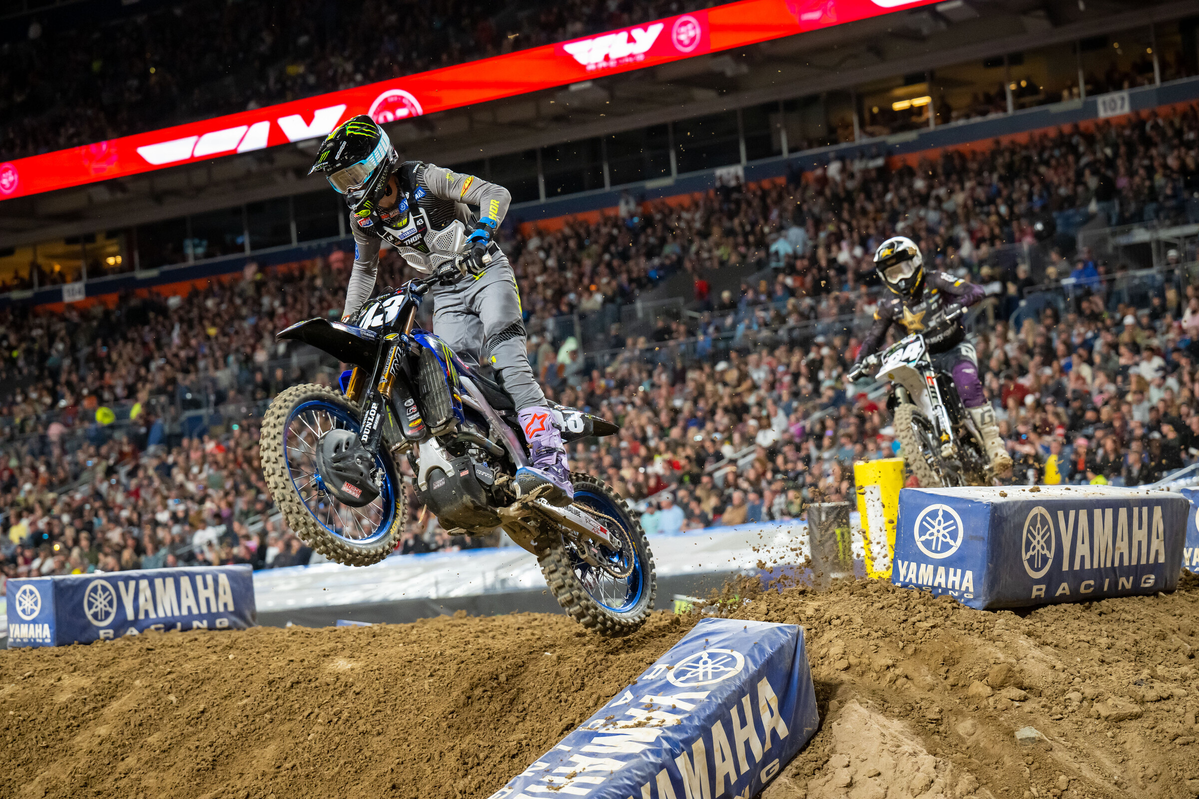 Levi Kitchen with RJ Hampshire close behind.