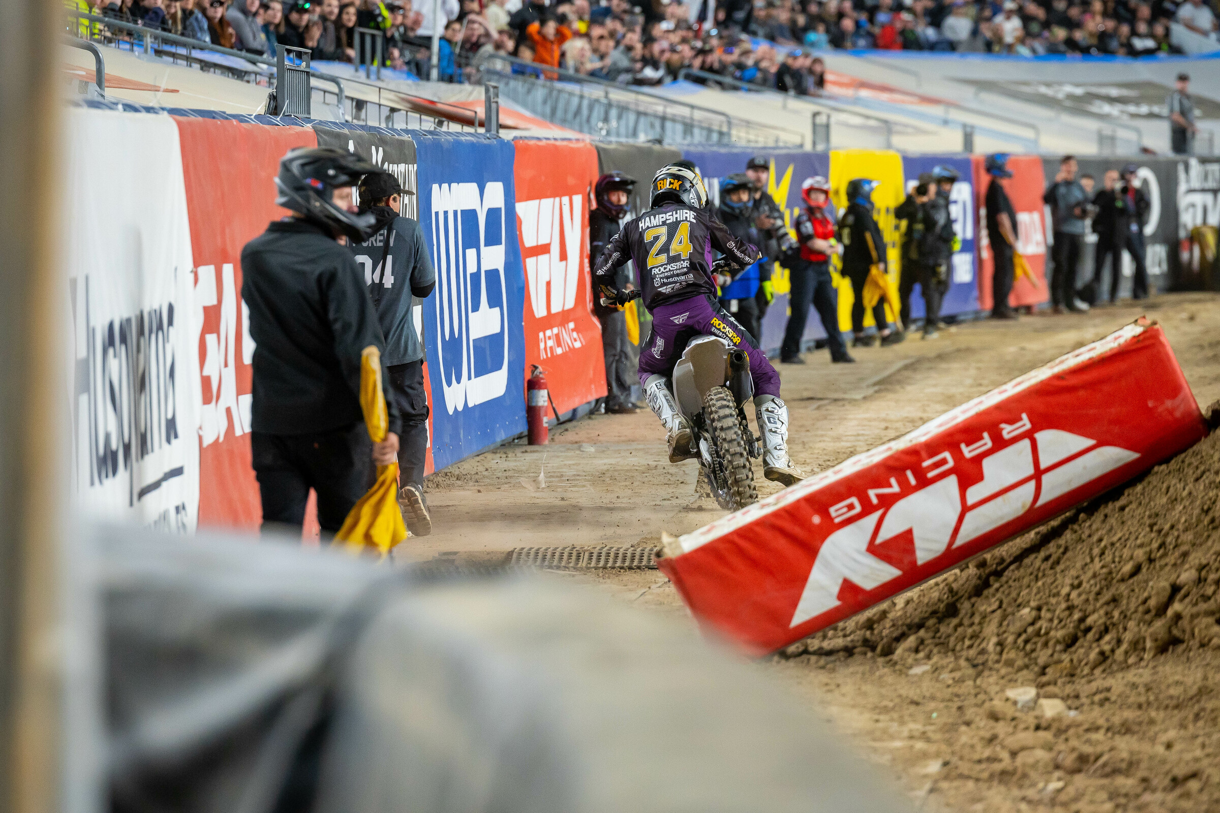 RJ Hampshire taking an off-track excursion after hitting neutral in the main. 