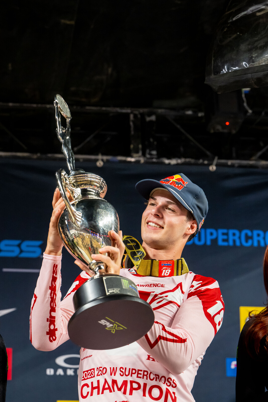 Jett Lawrence and another big trophy.