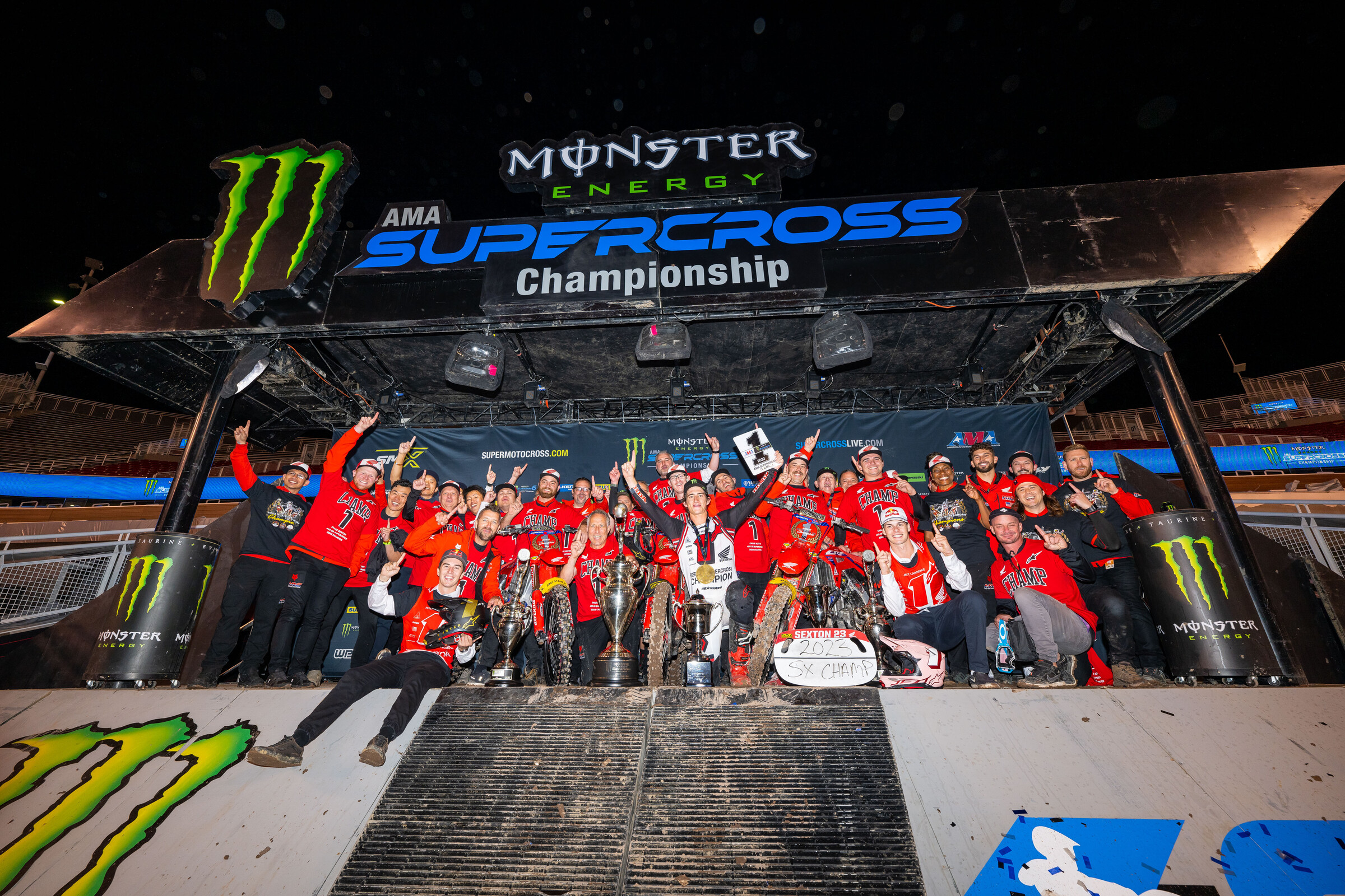 Honda HRC celebrates all three championships. 