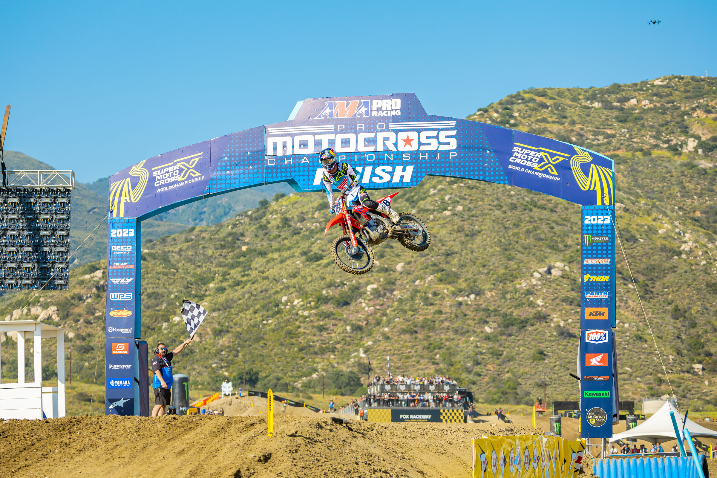 Jett Lawrence (Honda) wins his first AMA Motocross 450 Class overall in his first start in the premier class.