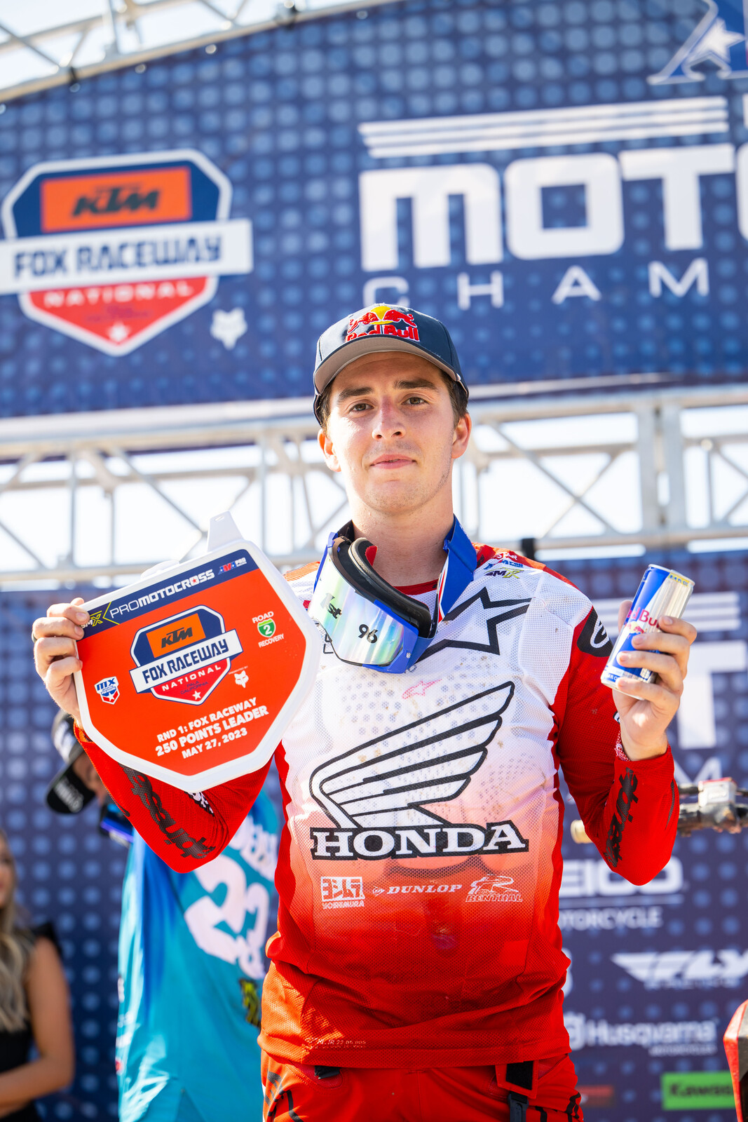 Hunter Lawrence poses with the championship leader's red plate.