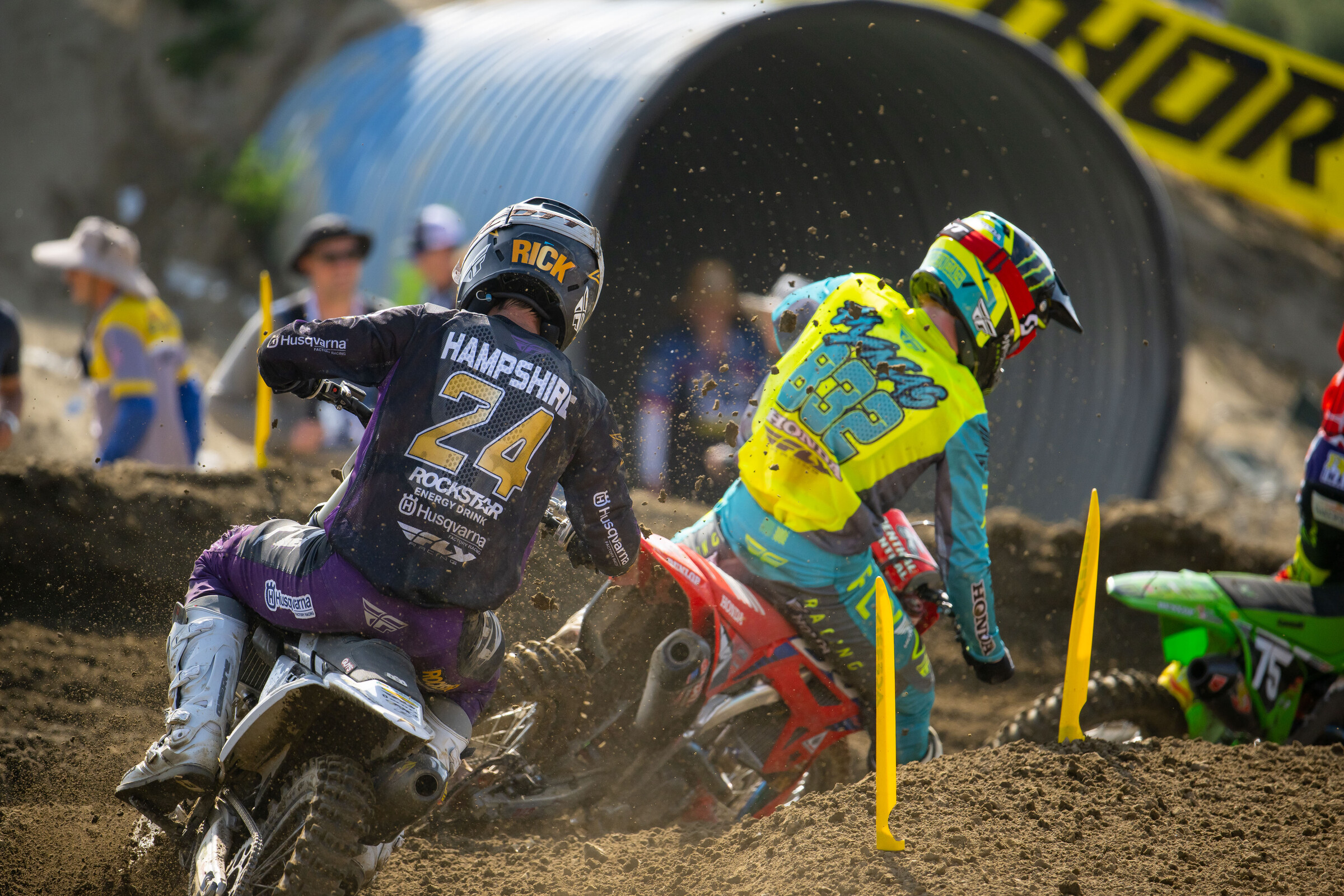 After a win in moto one and crashes in moto two, Hampshire kept digging, and a last lap pass on Chance Hymas salvaged an overall podium.