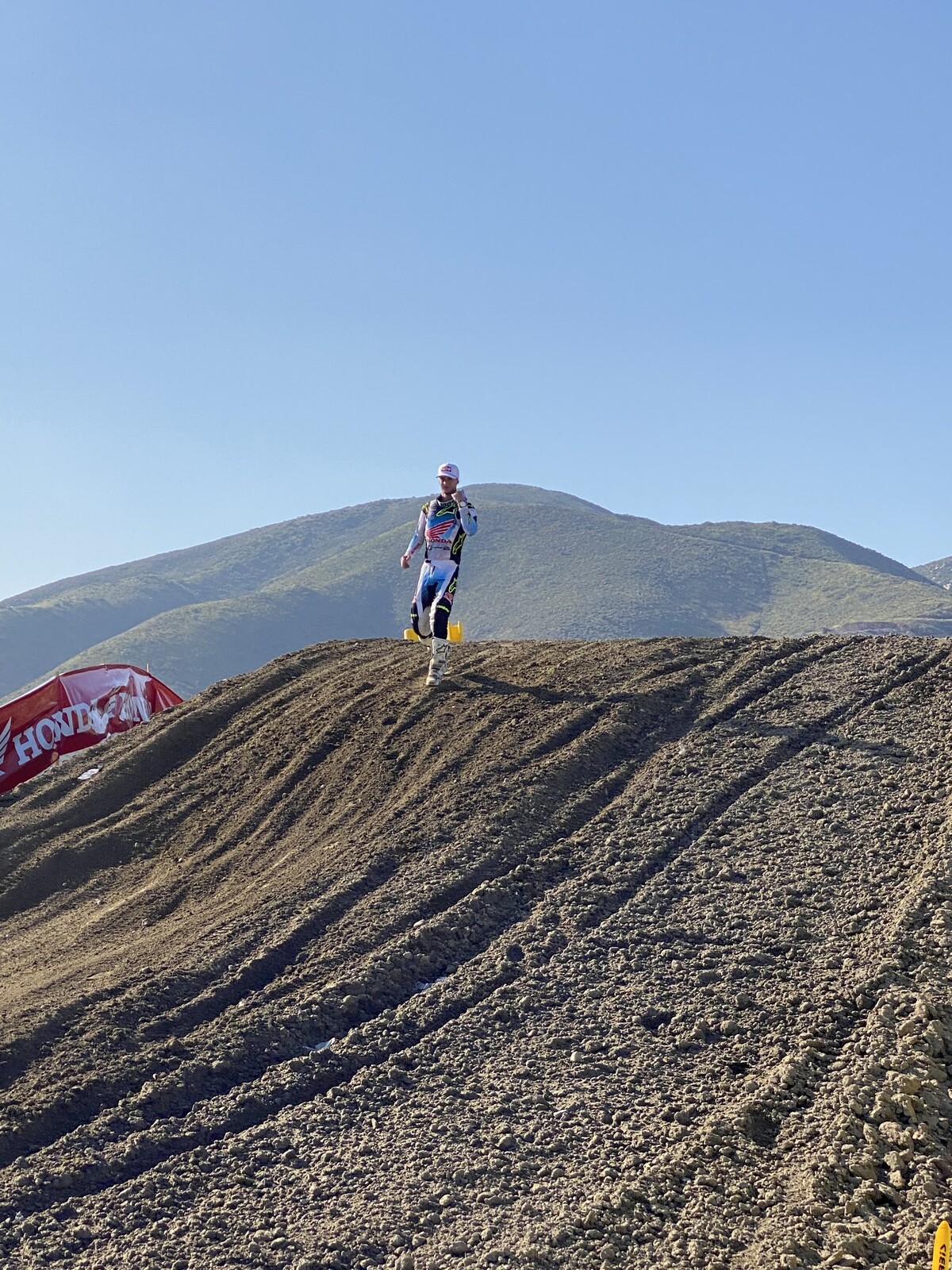 Jett walking the track after the final moto of the day.