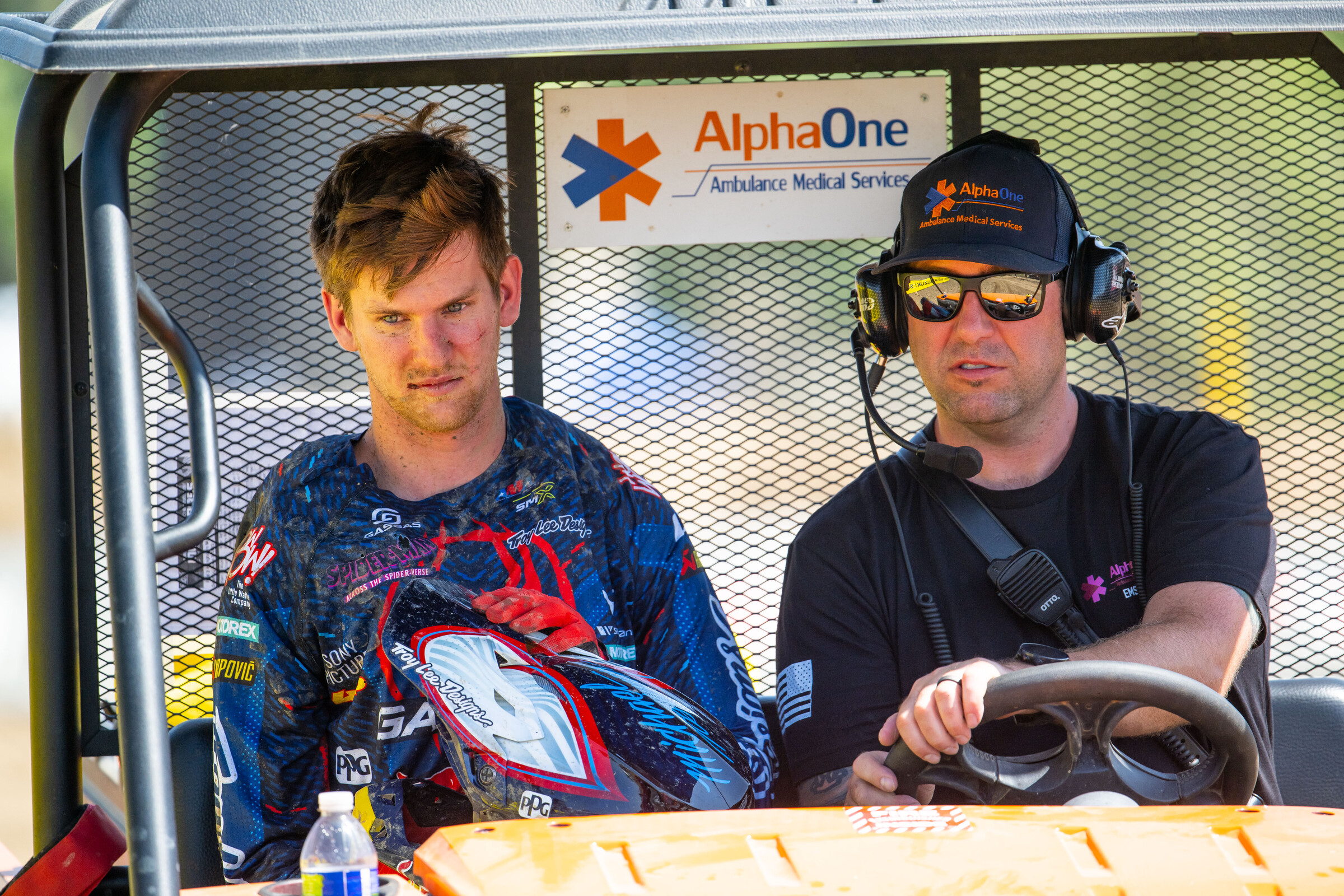 Michael Mosiman went down in the second moto and banged up his shoulder.