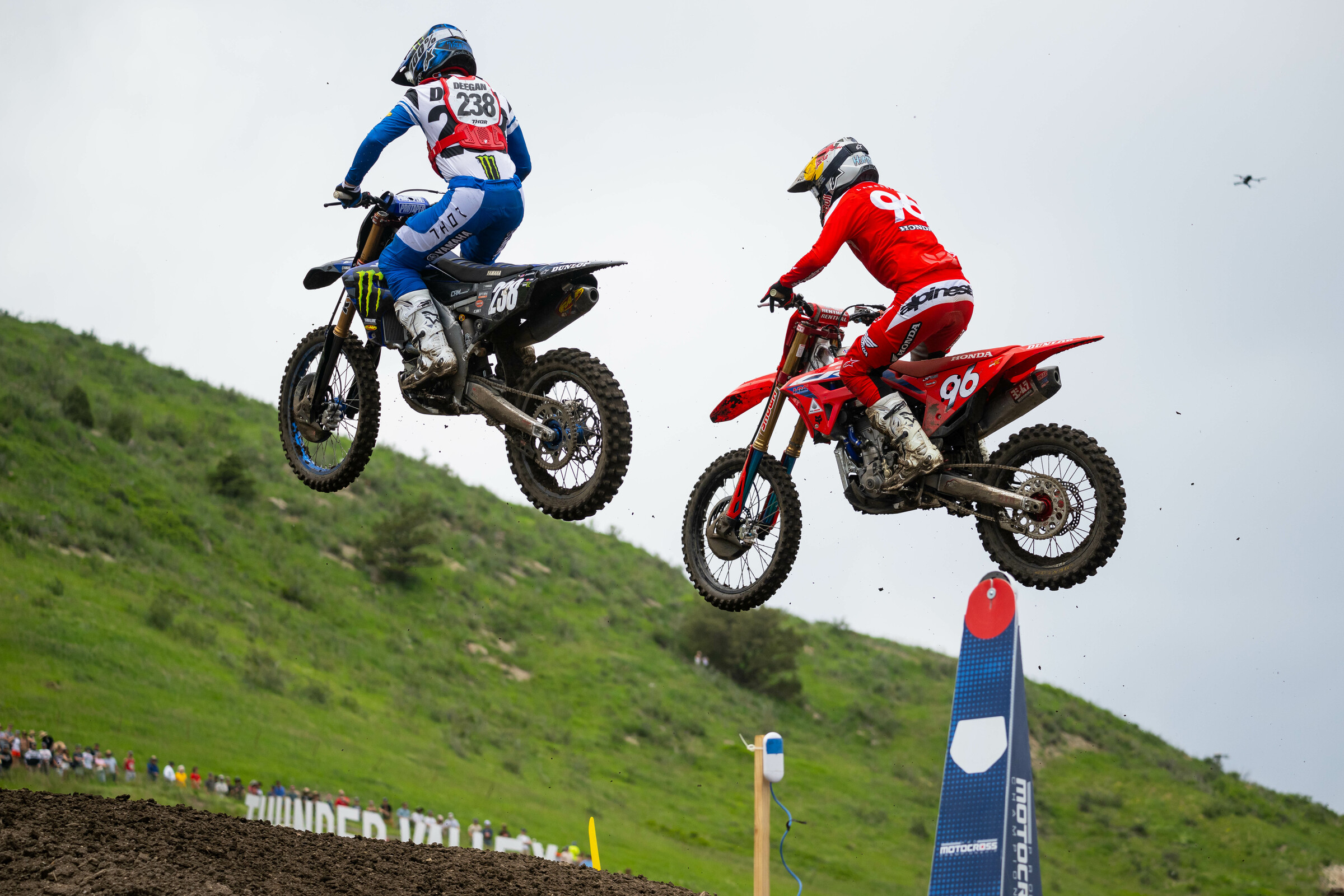 Haiden Deegan making it hard for Hunter Lawrence to get by. 