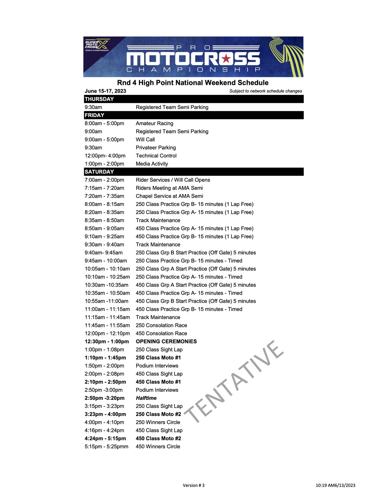 2023 High Point National weekend schedule