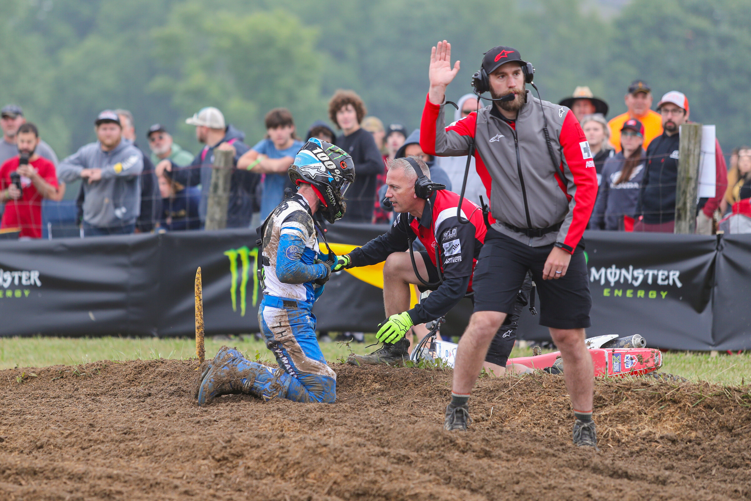 Justin Cooper is tended to by the Alpinestars medical crew.