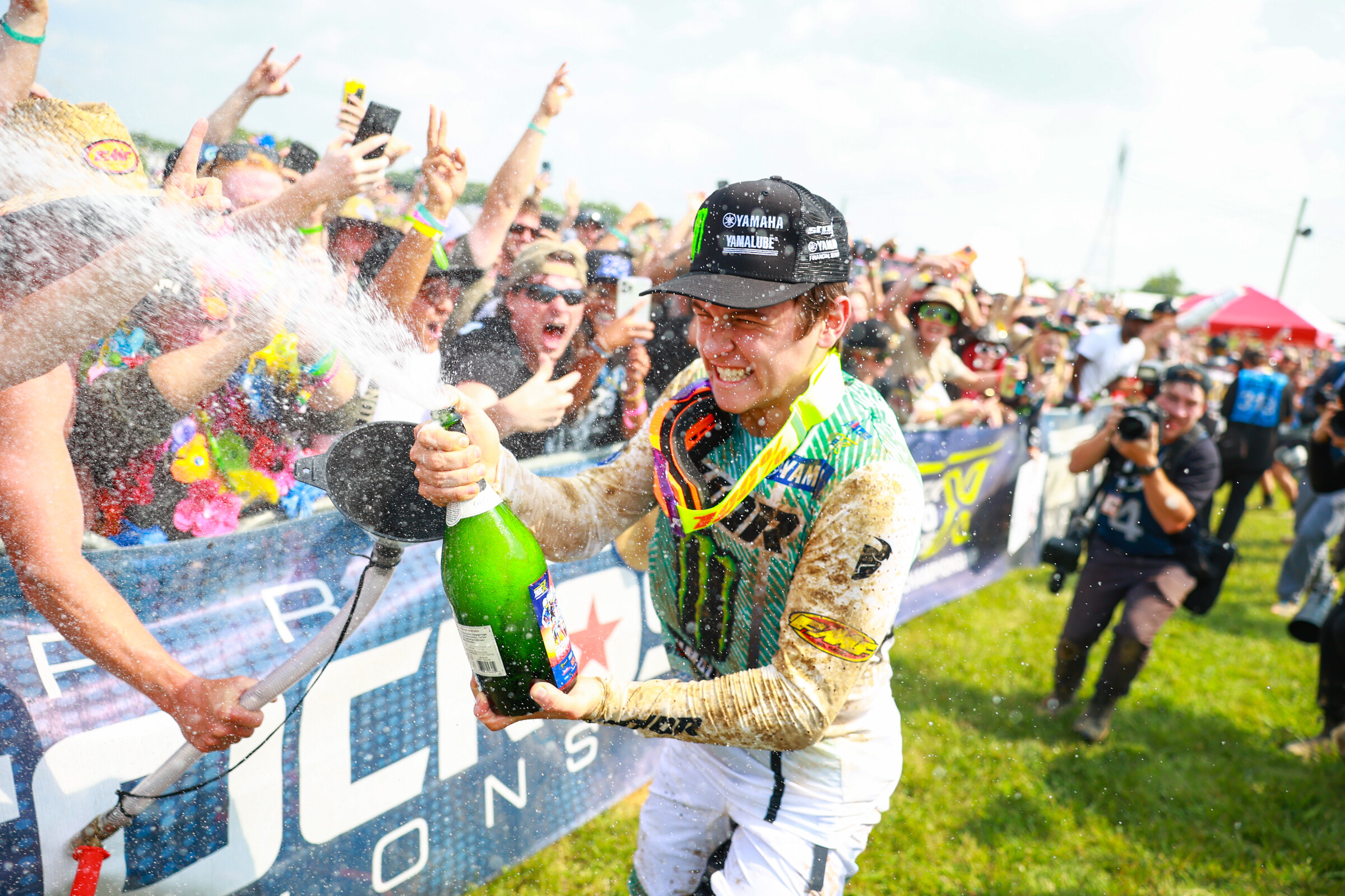 Deegan celebrating his overall podium a few hours later.