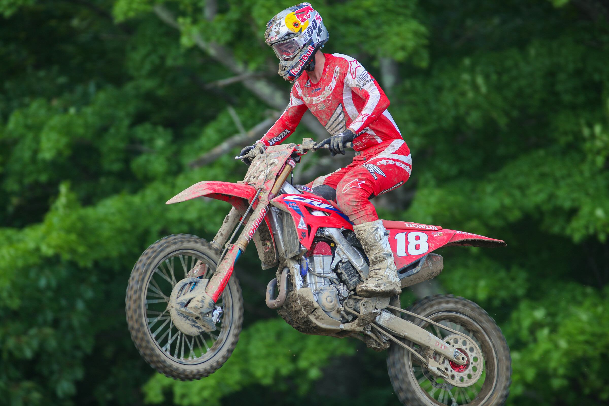 Jett Lawrence post-crash, without his visor.