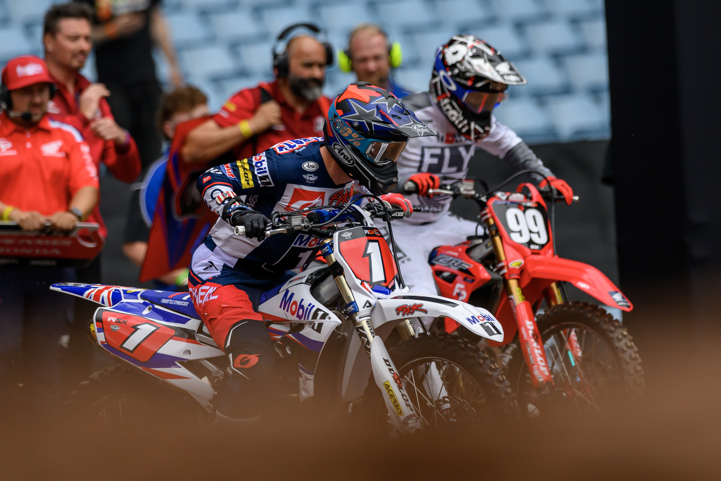 McElrath (1) and Anstie (99) resumed their title fight from last year.