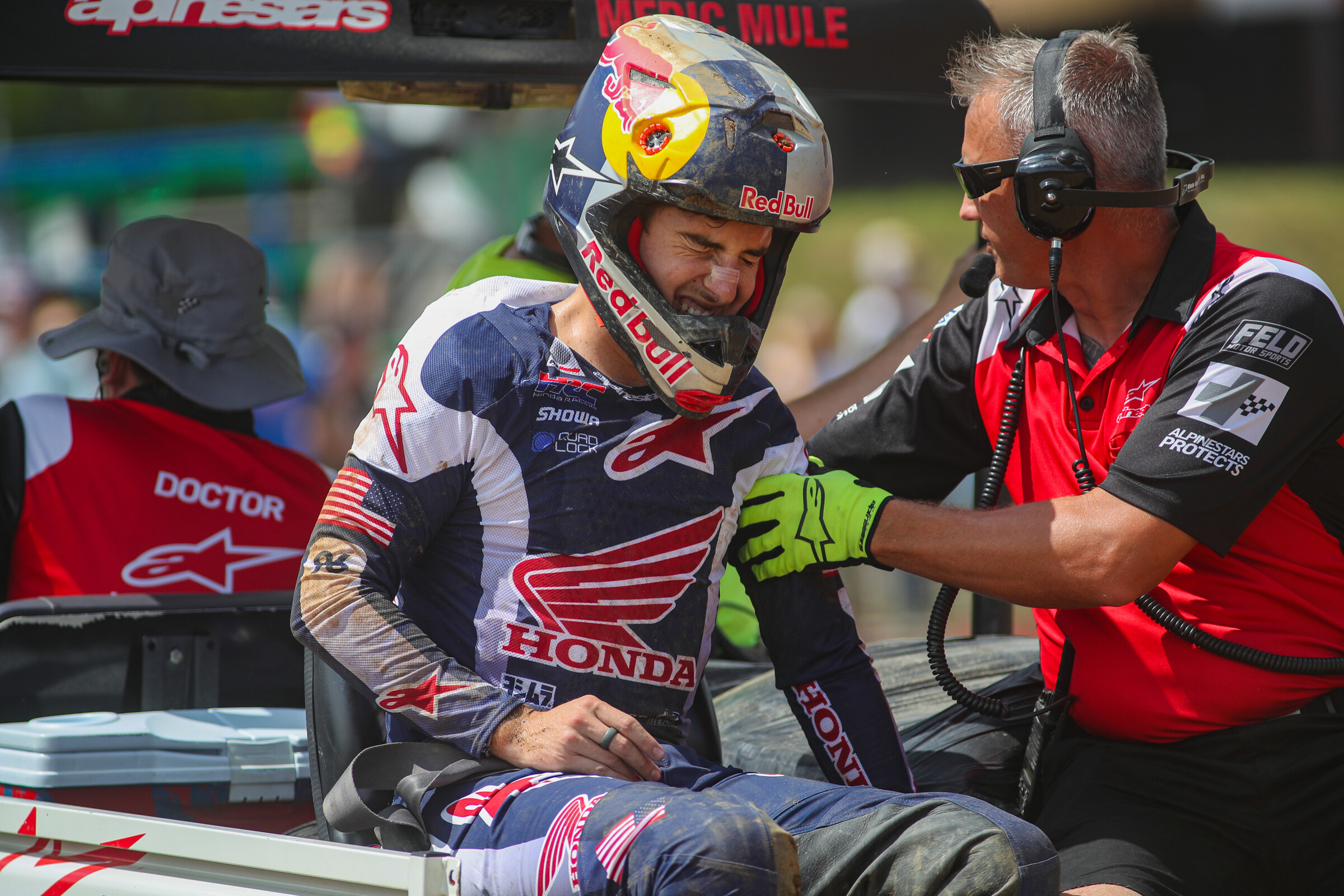 Hunter Lawrence on the medical cart.