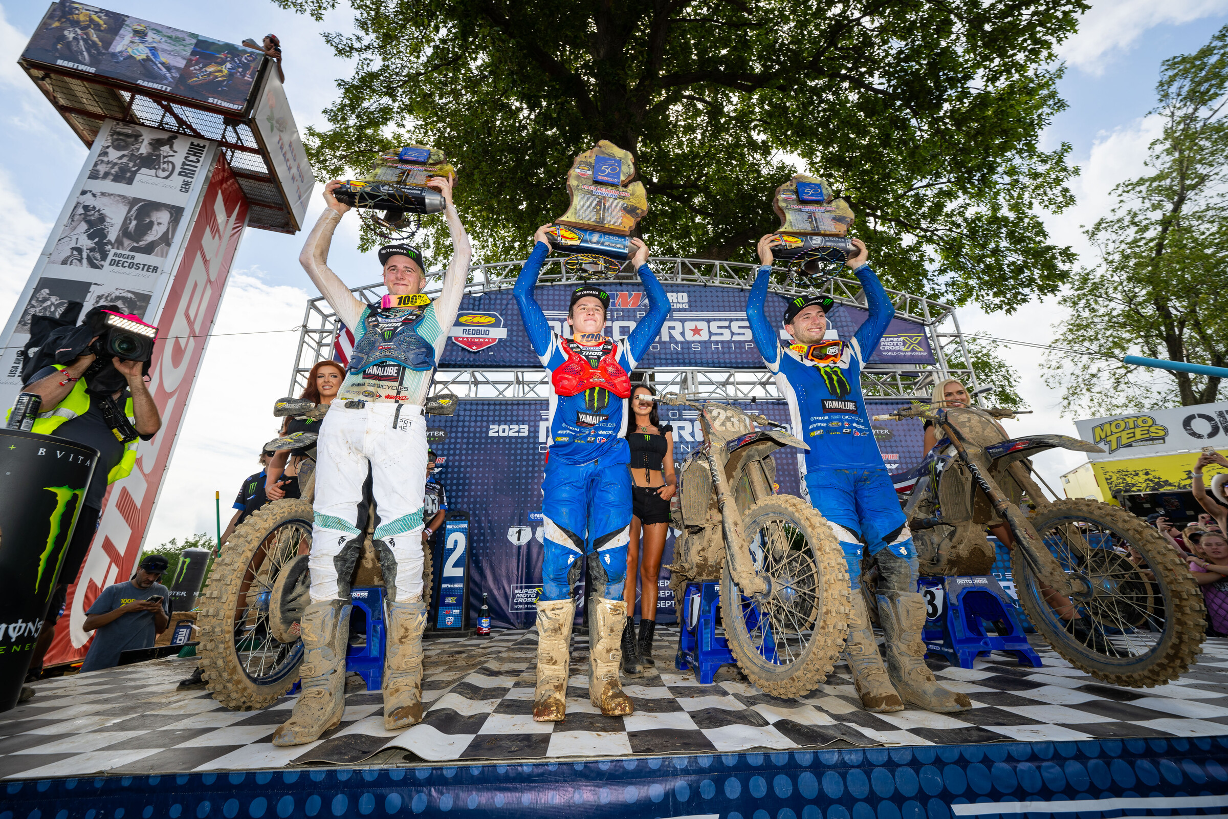The 250 Class overall podium: Haiden Deegan, Levi Kitchen, and Justin Cooper.