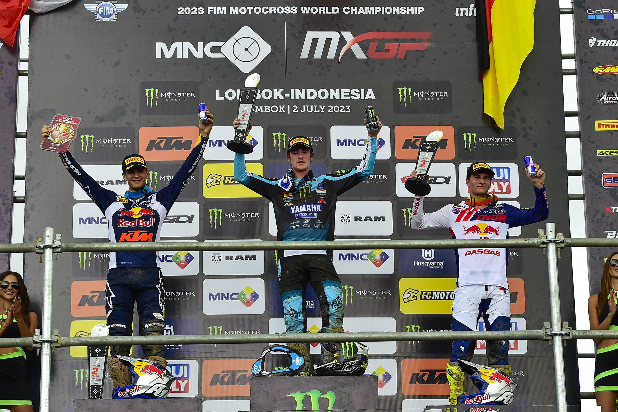 The MX2 Podium with Geerts, Adamo and Längenfelder. Geerts and Längenfelder have both overcome injuries this season already, Adamo leads the standings with his consistency.