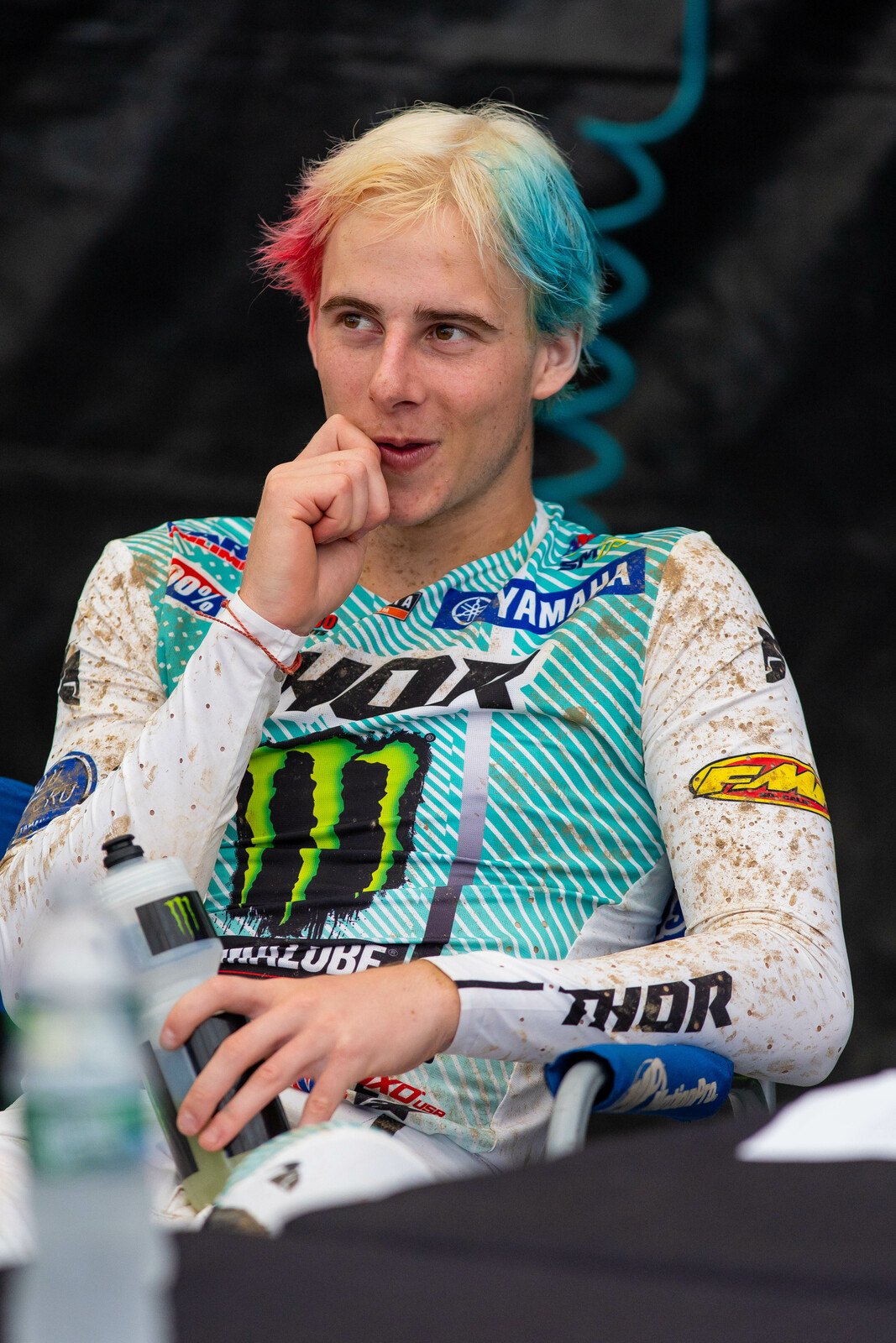 Red, white and blue 'do. 