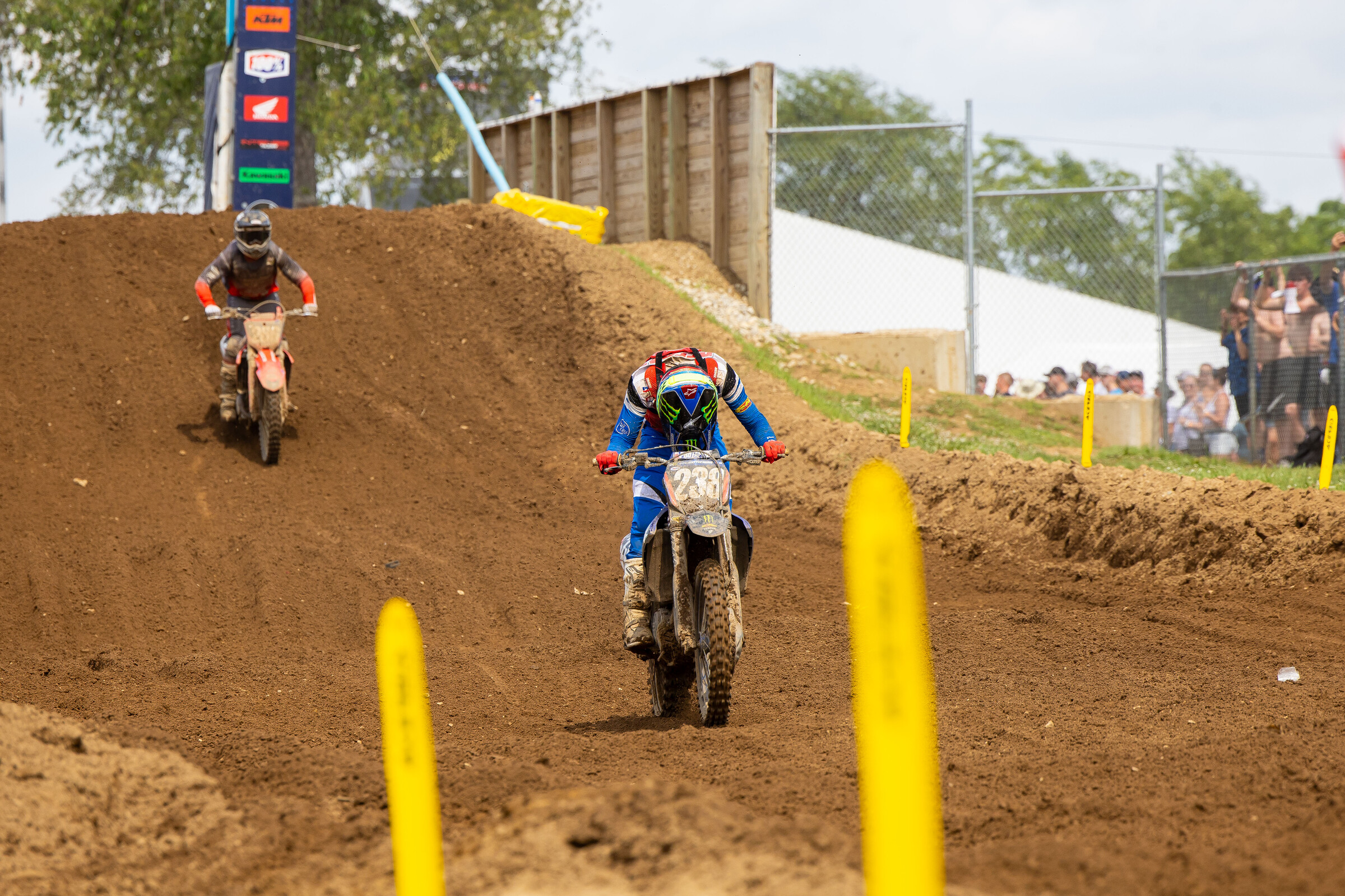 Haiden Deegan celebrates his first overall win, without ghost riding his bike. 