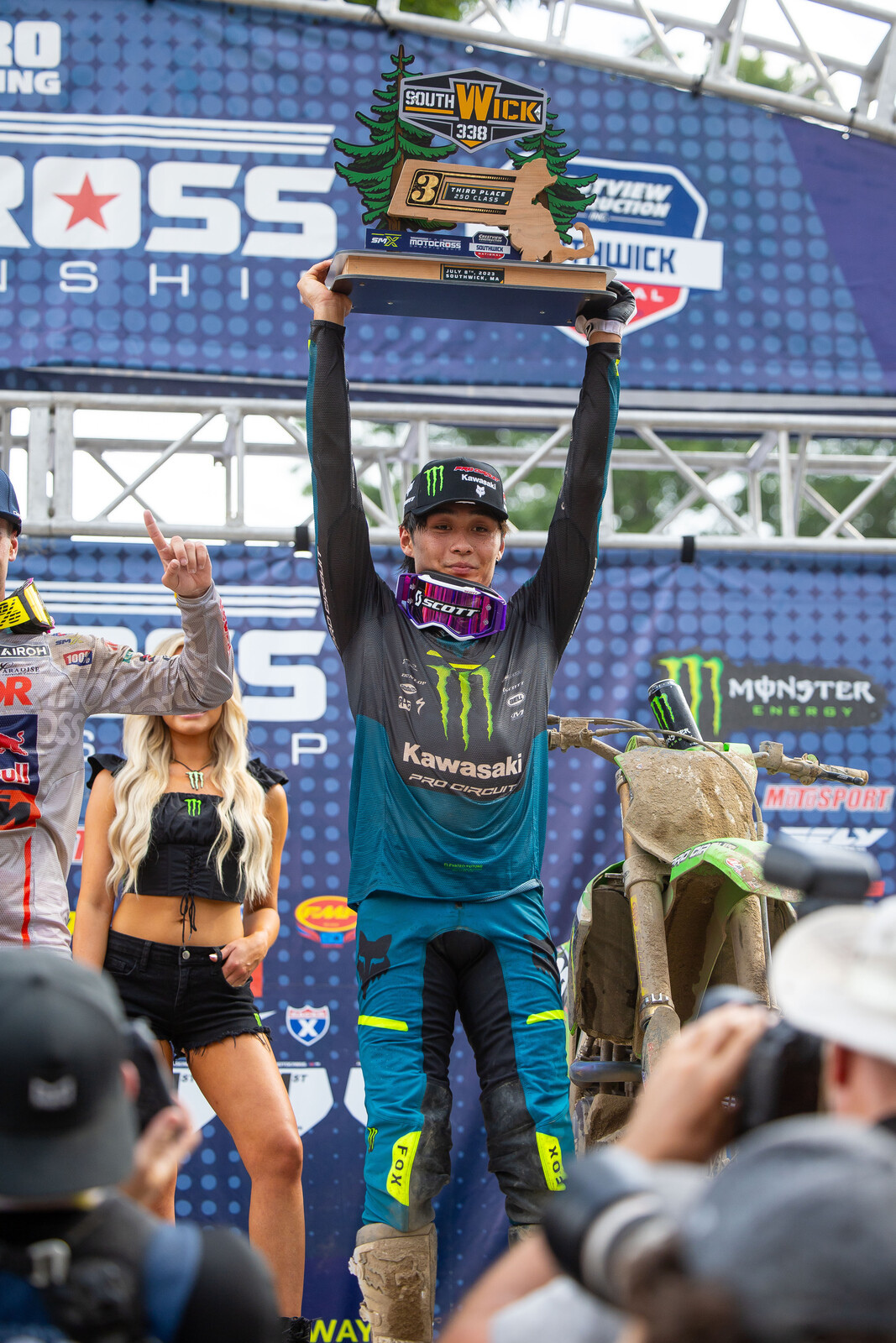 Jo Shimoda on the overall podium for the first time in the 2023 AMA Pro Motocross Championship.