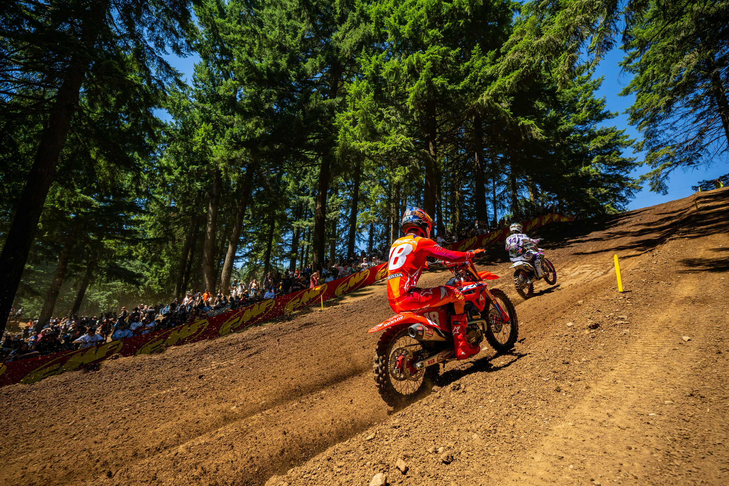 Jett Lawrence in pursuit of Dylan Ferrandis in the first moto.