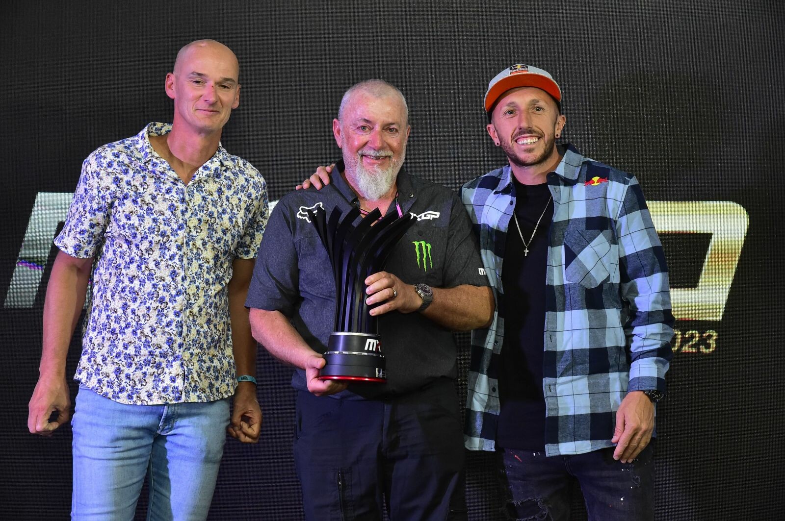 Giuseppe Luongo flanked by Stefan Everts and Antonio Cairoli.