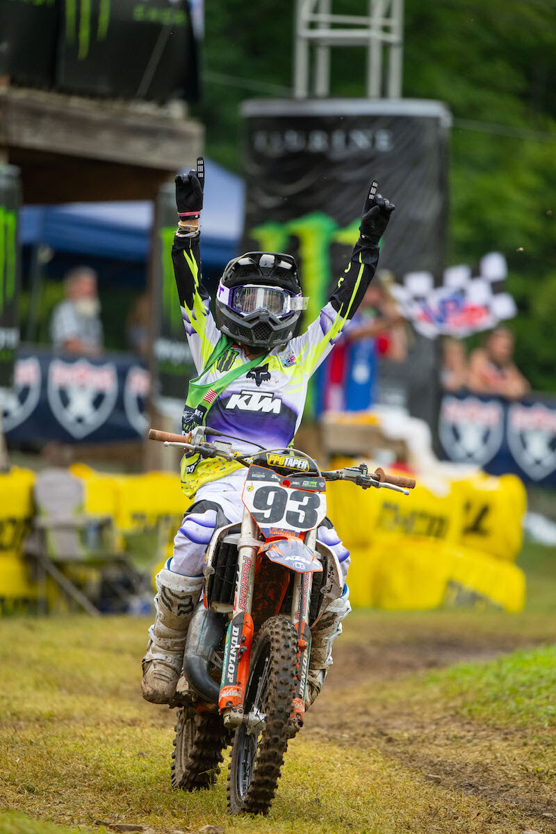 Seth Dennis went wire-to-wire to capture the Moto 1 win in Supermini 1.