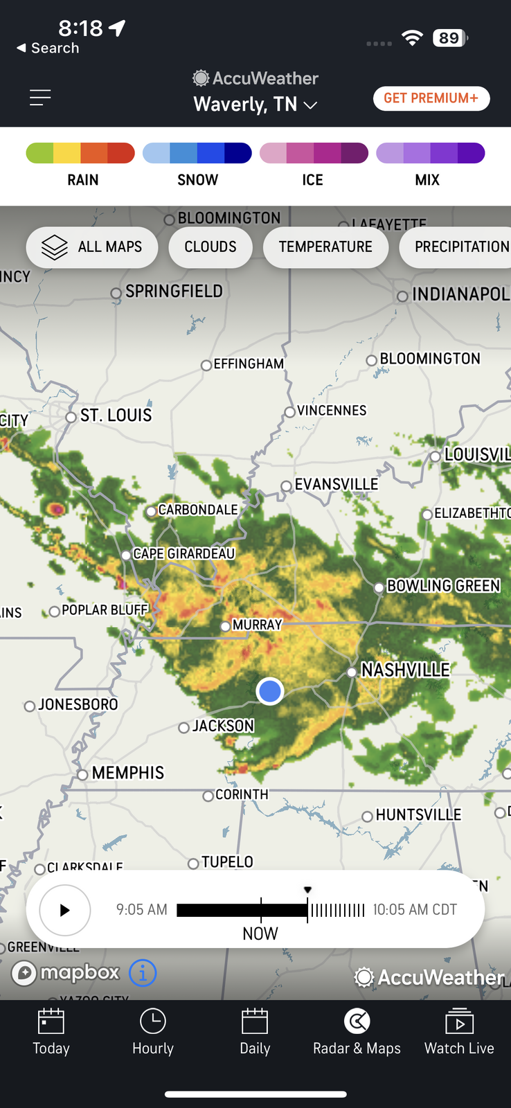 Look at the radar (note, time of screenshot is 8:18 a.m. CDT local to Tennessee). 