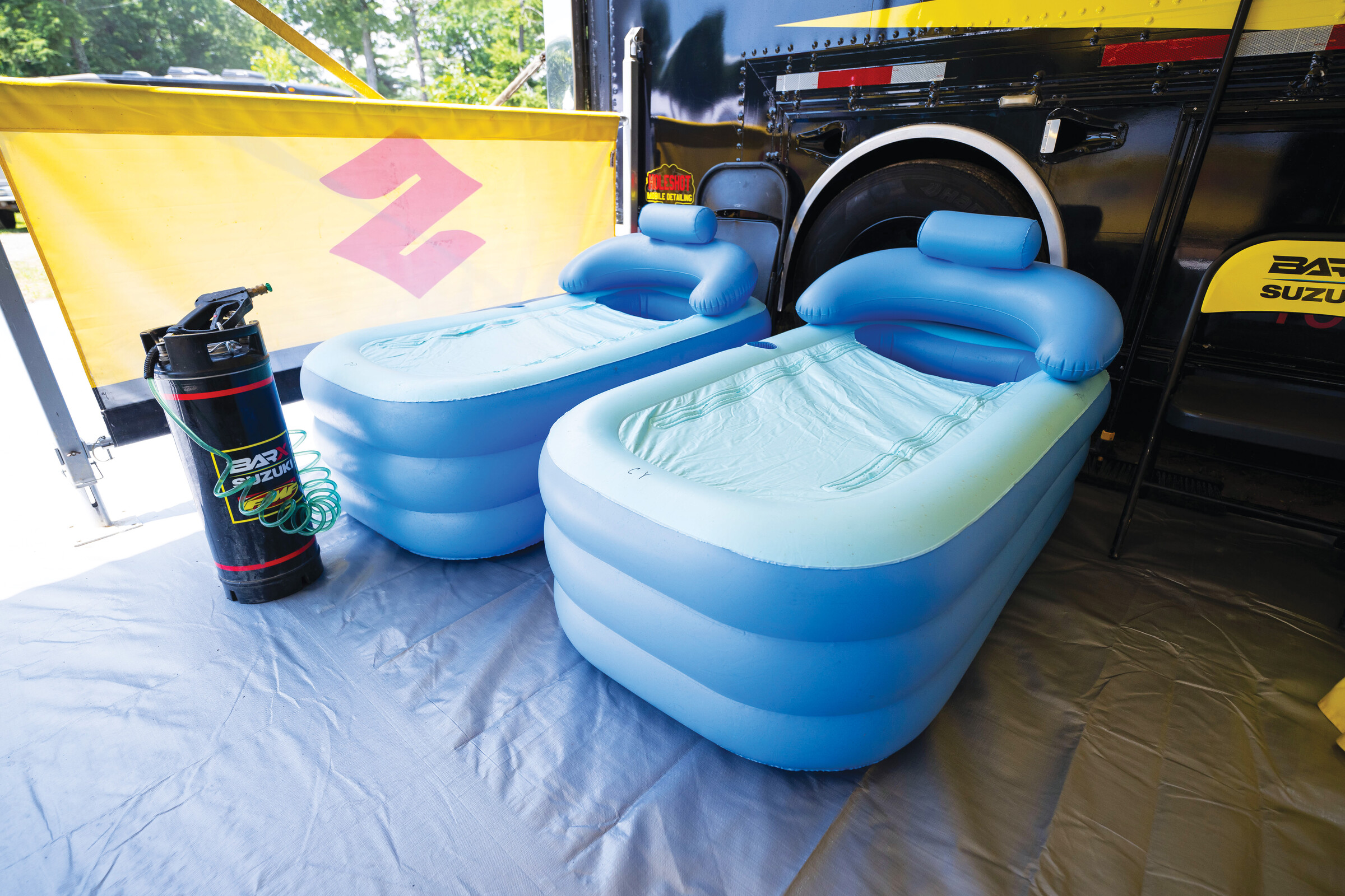 How hot was it? It was so hot Suzuki added kiddie pools.