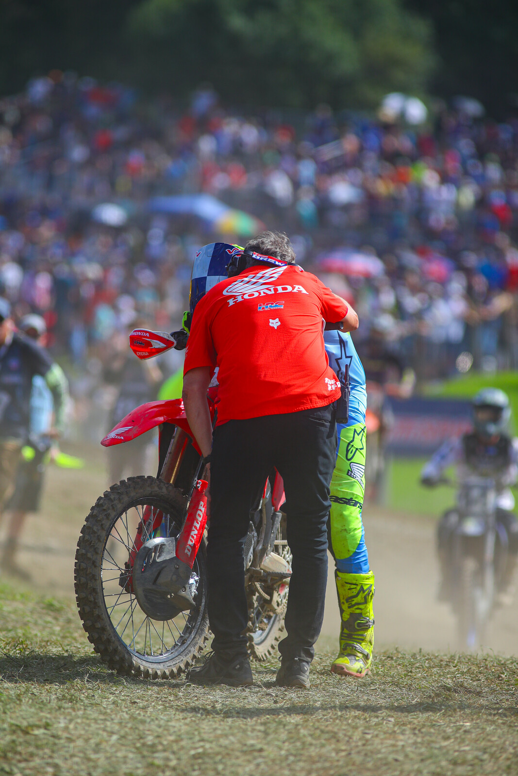 Jett Lawrence with HRC's Shane Drew.