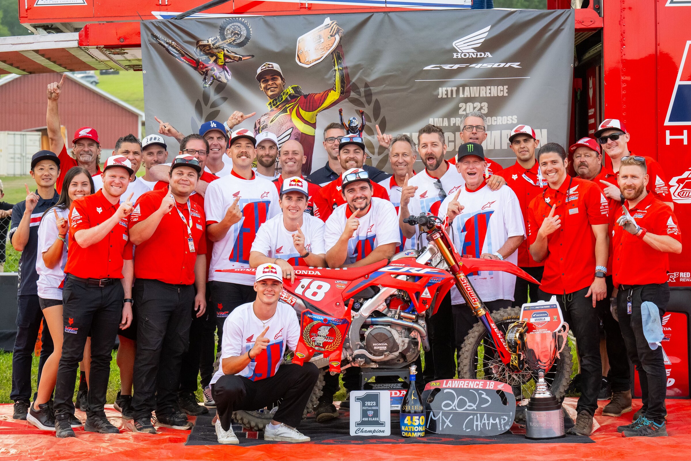 Honda HRC celebrating Jett Lawrence's title.