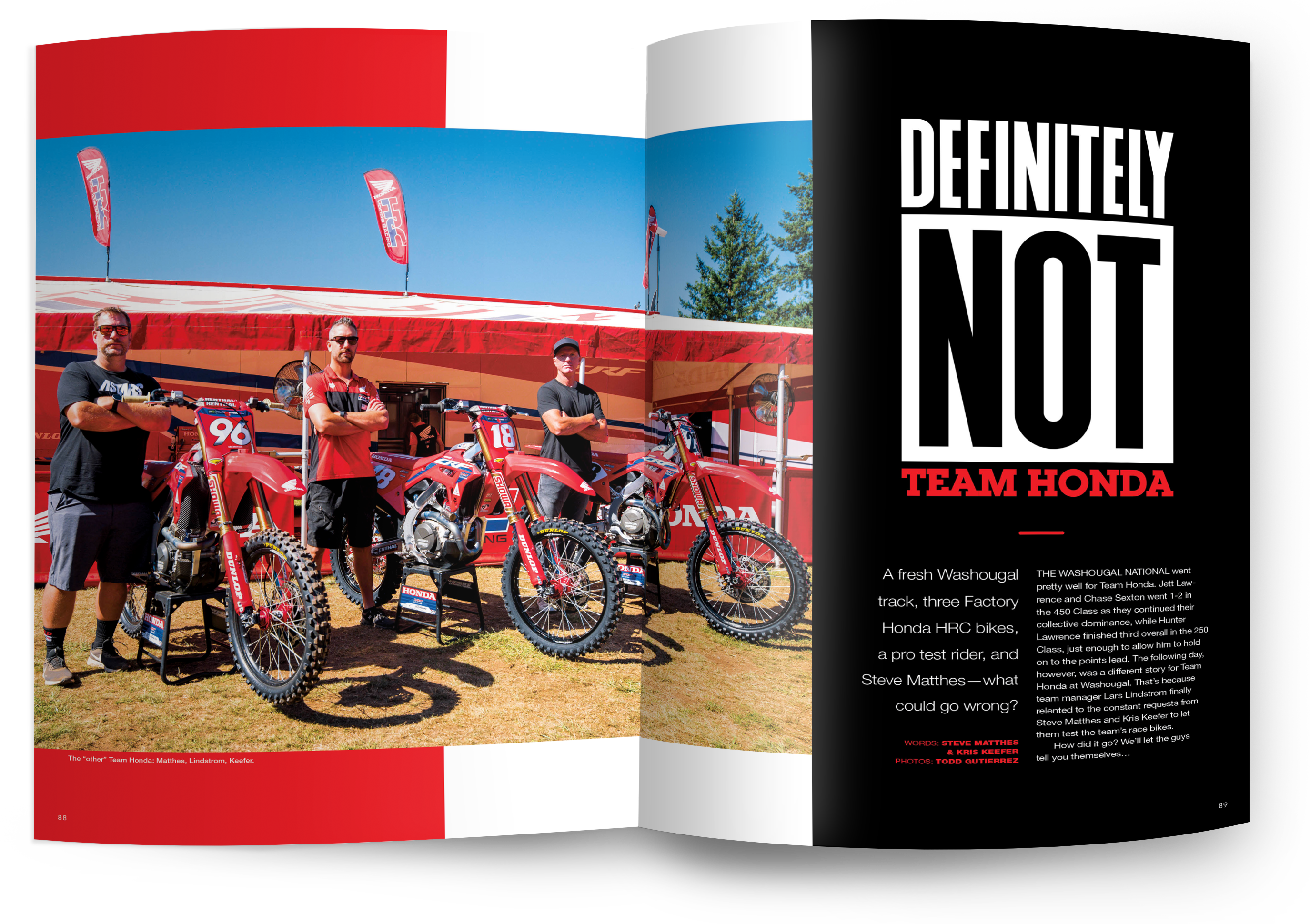 Definitely Not Team Honda in the October 2023 Issue of Racer X Illustrated