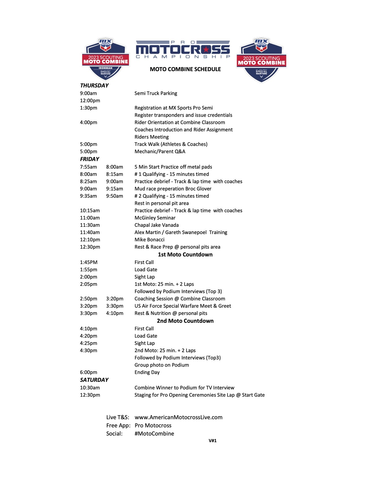 Ironman National Scouting Moto Combine Schedule