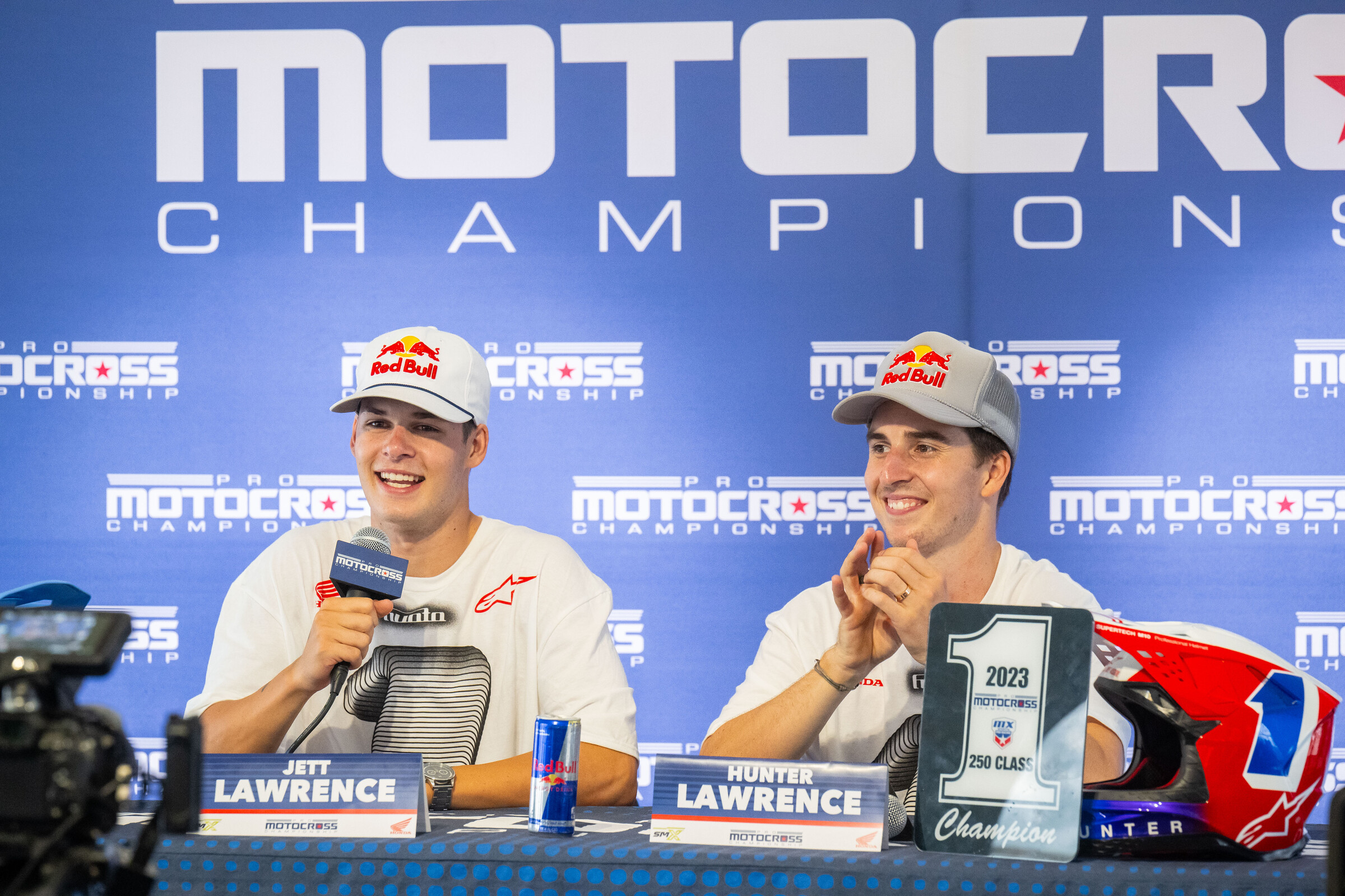 Jett and Hunter Lawrence at the post-race press conference. 