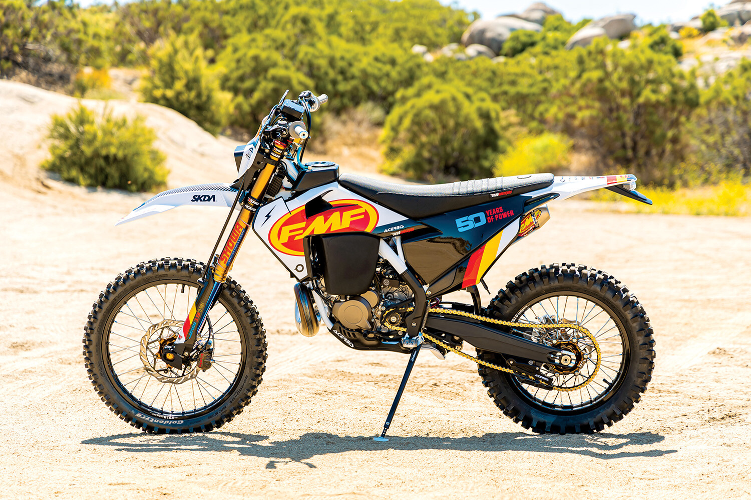FMF two-stroke off-road bike