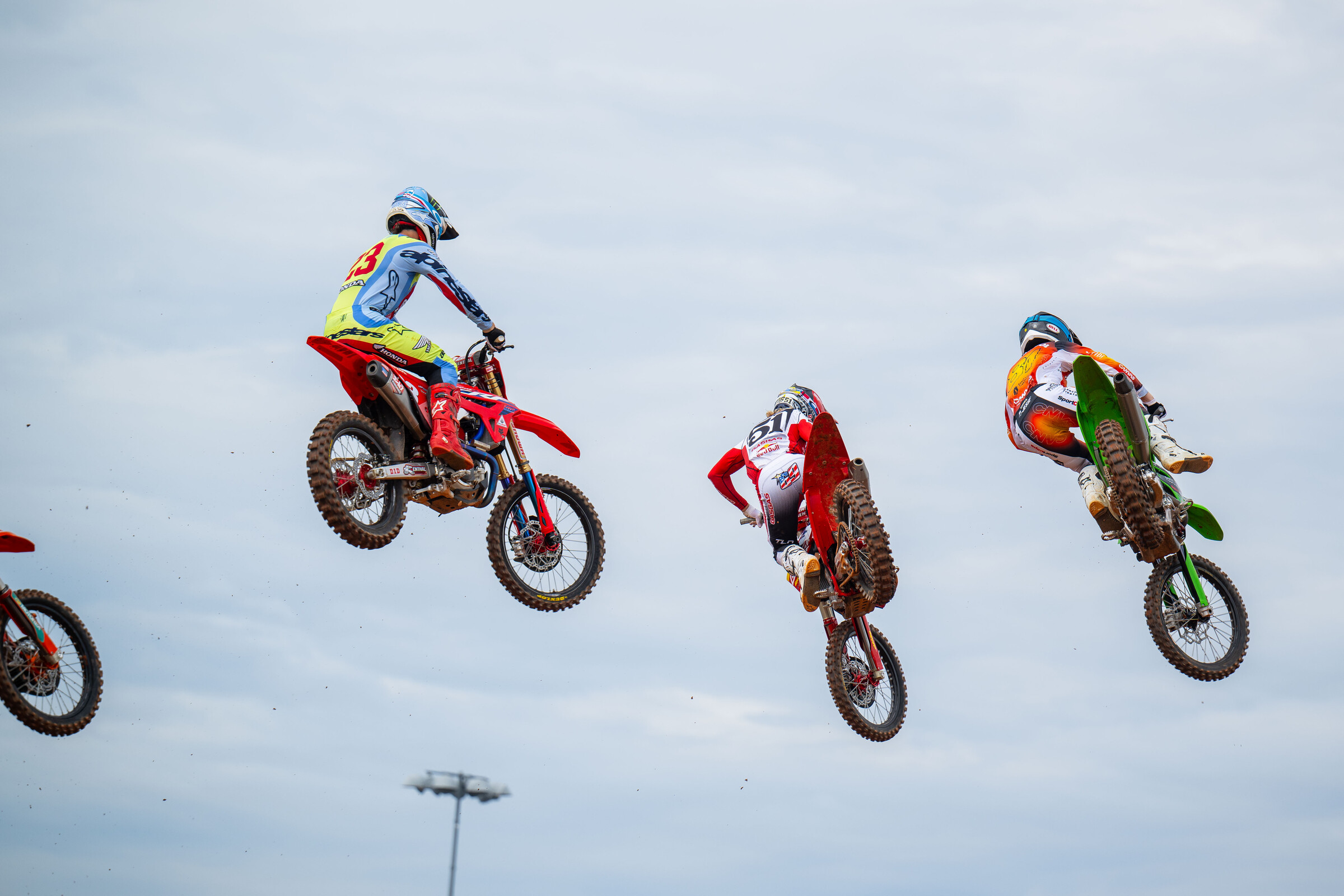 Ty Masterpool battling upfront with Justin Barcia and Chase Sexton