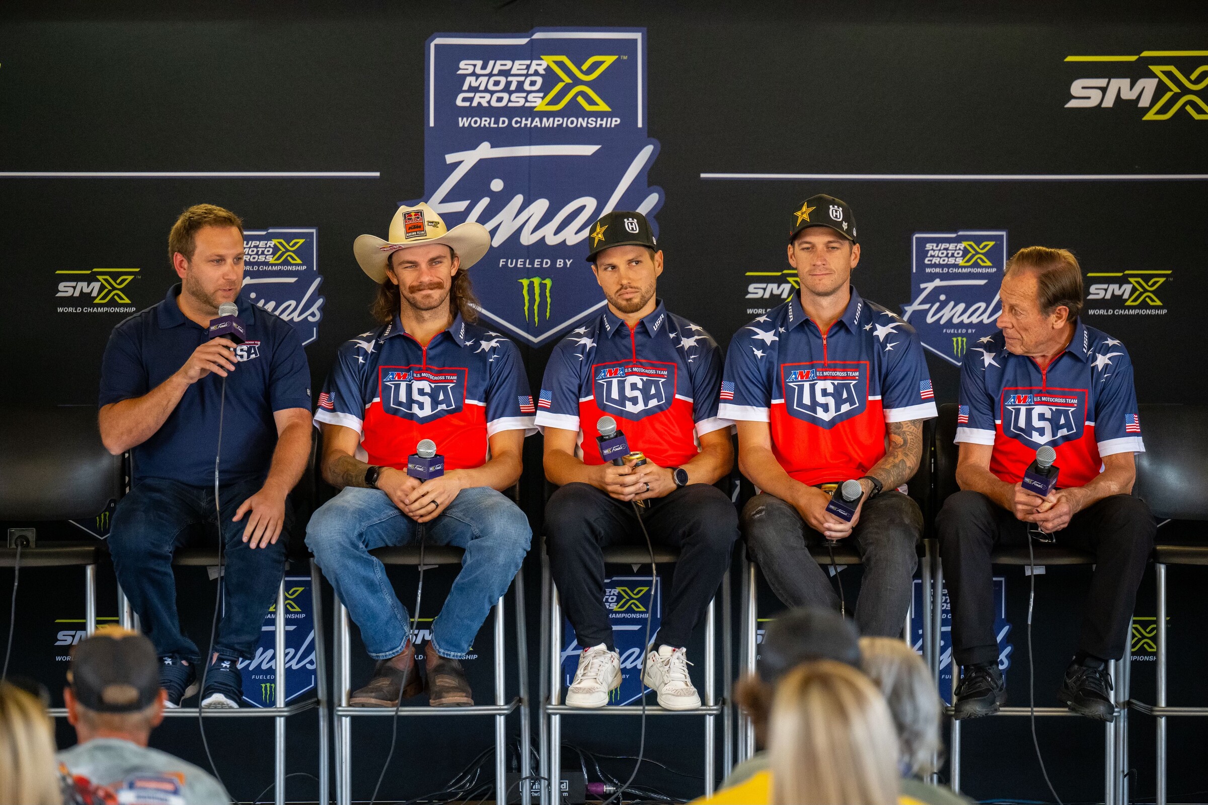 Pelletier and De Coster join the Team USA MXoN riders during a press conference at the second SuperMotocross World Championship (SMX) race in Illinois.