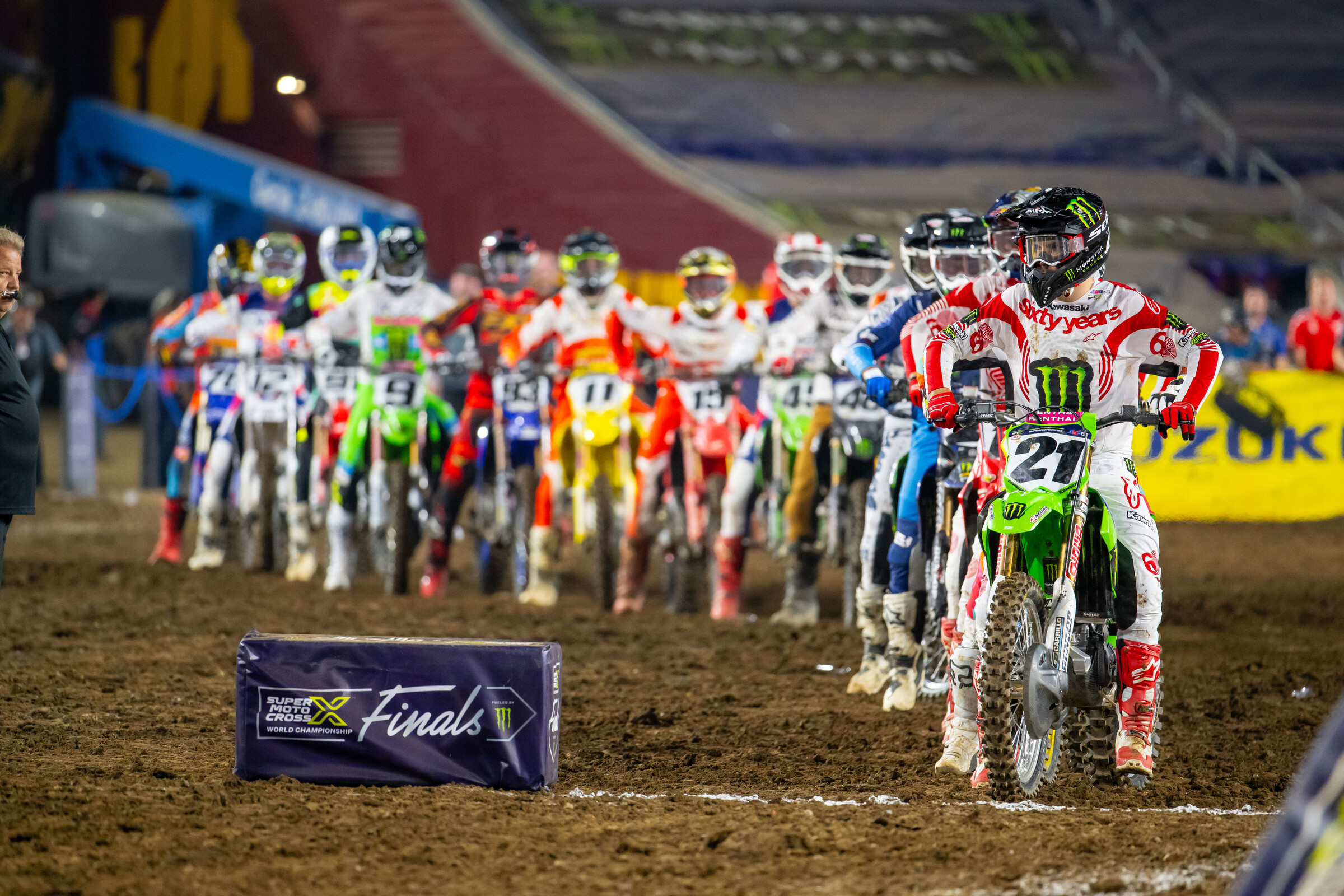 Jason Anderson awaits the green flag following the red flag in the first moto.