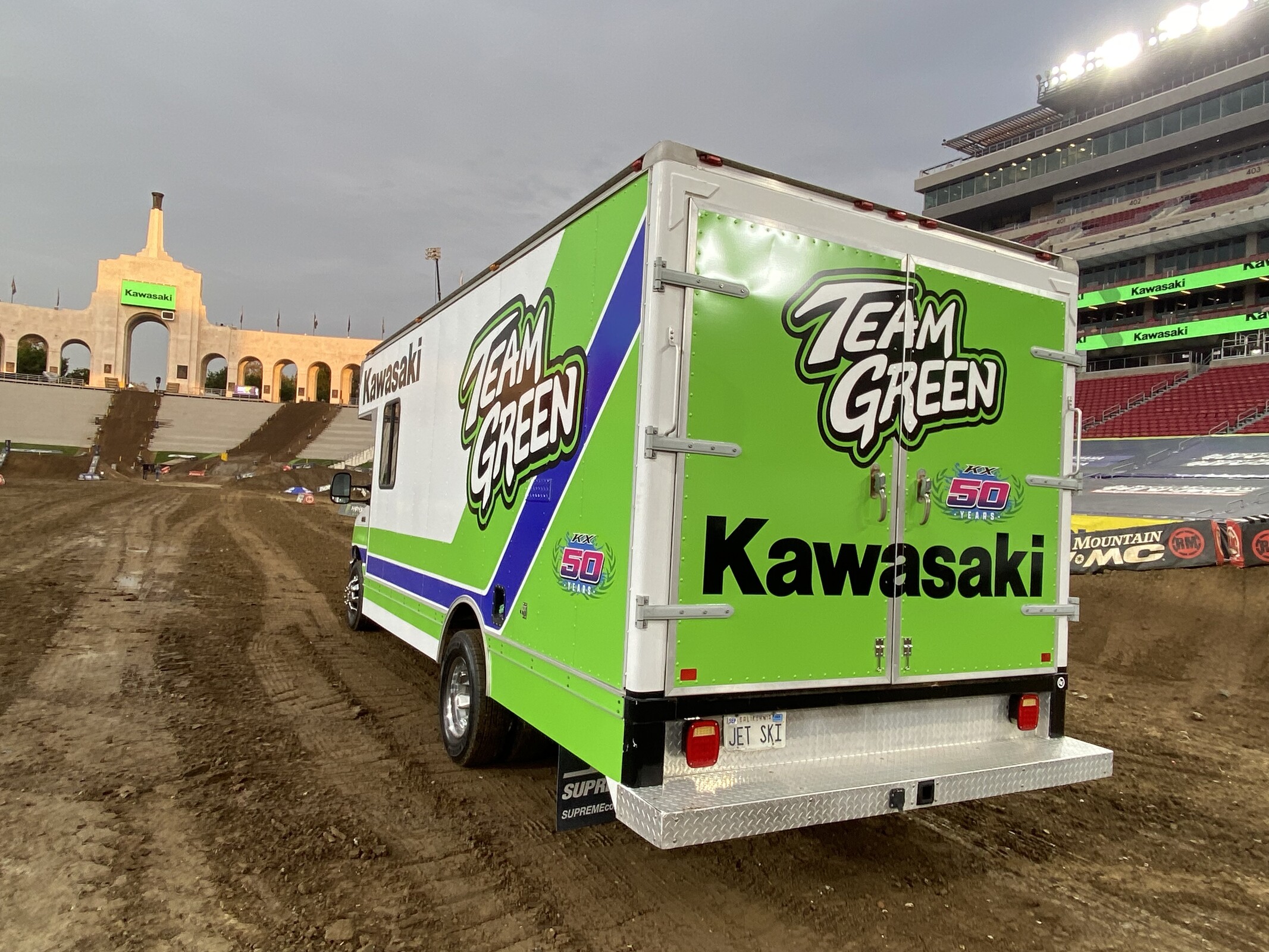 Team Green's van all done up in 50th anniversary colors.