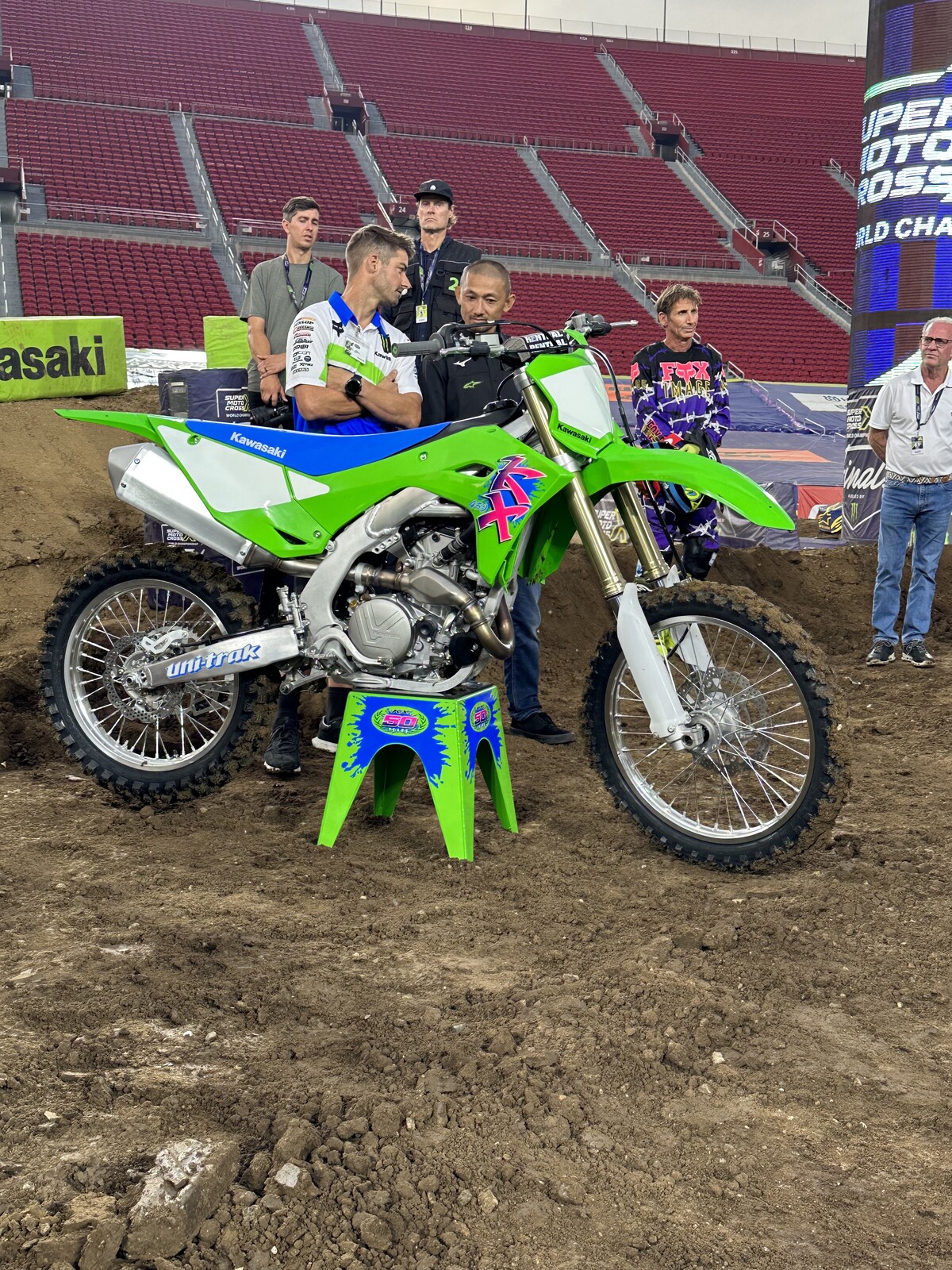 Broc Tickle (left) made several trips to Japan as part of the new 2024 KX450's development. This is the 50th Anniversary model.