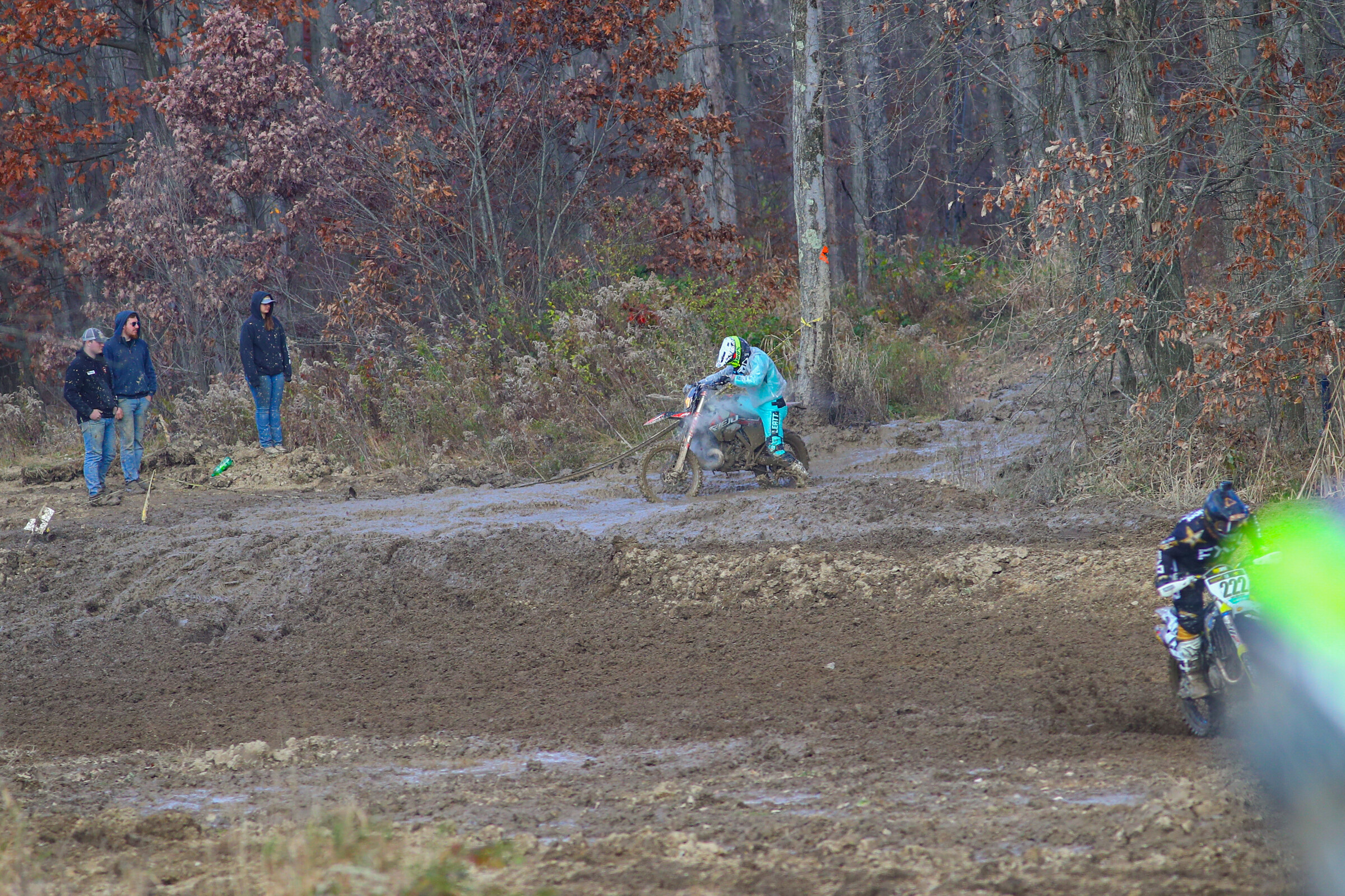 Kendra smoking some while briefly stopped in the big mud hole. 