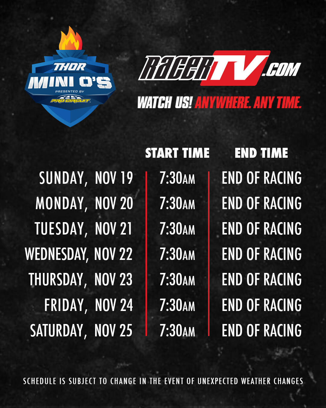 Note: Times in Eastern Time Zone.