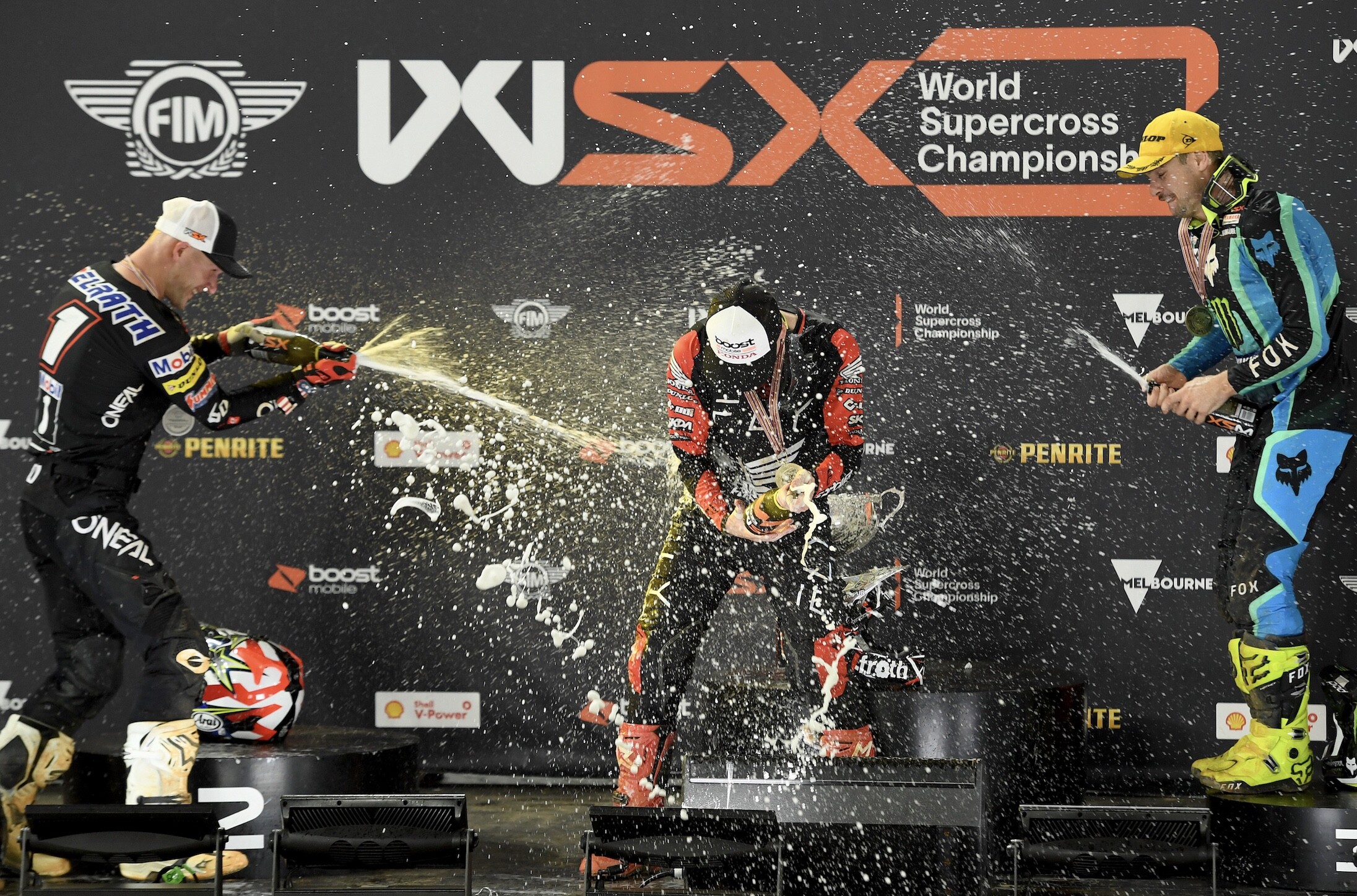 WSX SX2 class podium left to right: Shane McElrath, Max. Anstie, Luke Clout. 