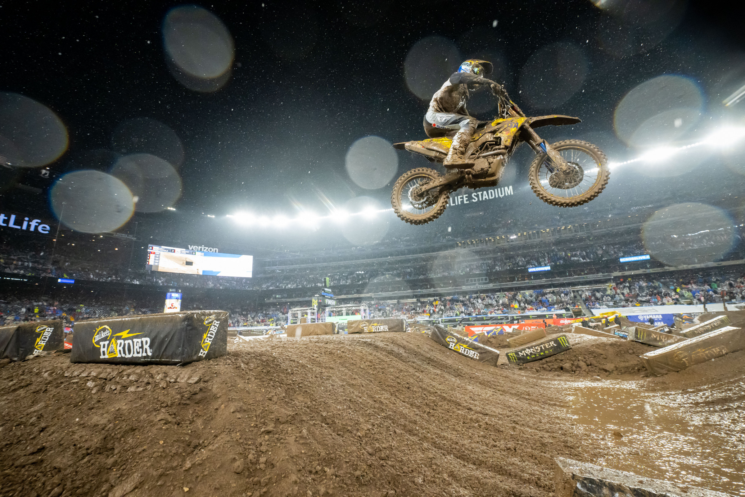 Kyle Chisholm at the 2023 East Rutherford Supercross (more puddles, but the jumps were jumpable).