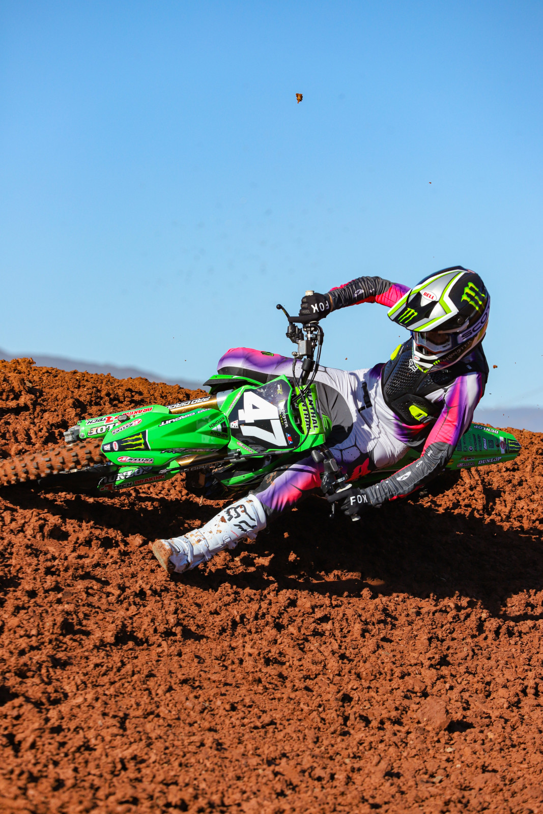 Levi Kitchen putting in laps at the Kawasaki test track after Anaheim 1.