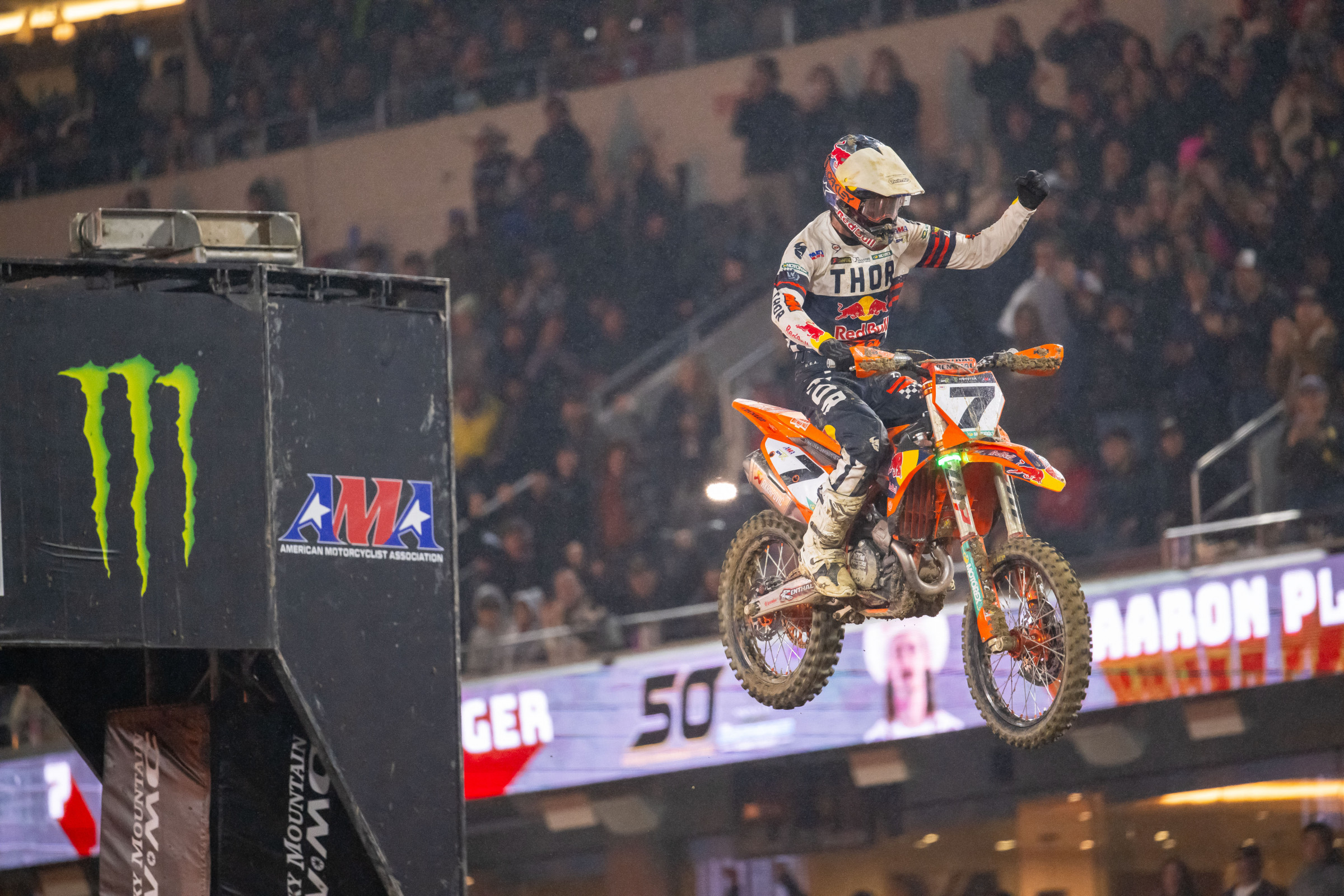 Aaron Plessinger scored his first career 450SX main event win in San Diego.