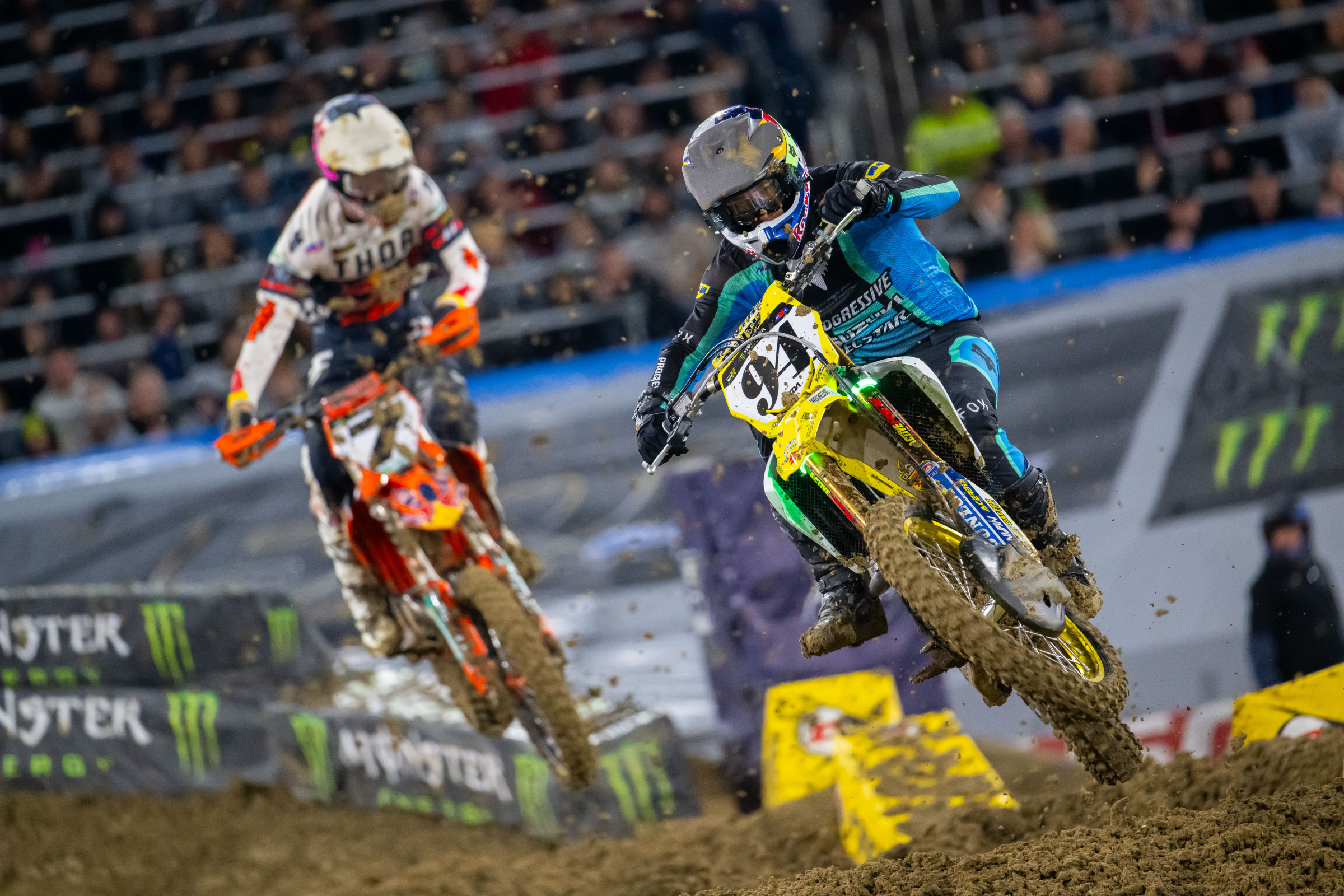 Ken Roczen led early with Aaron Plessinger hot on his heels.