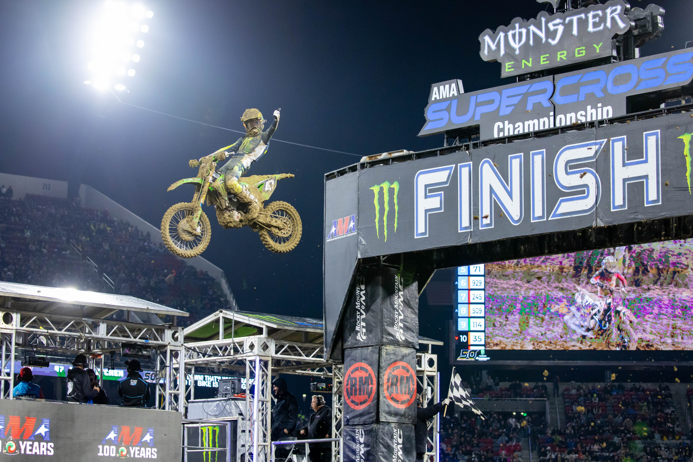 Levi Kitchen winning his heat race.