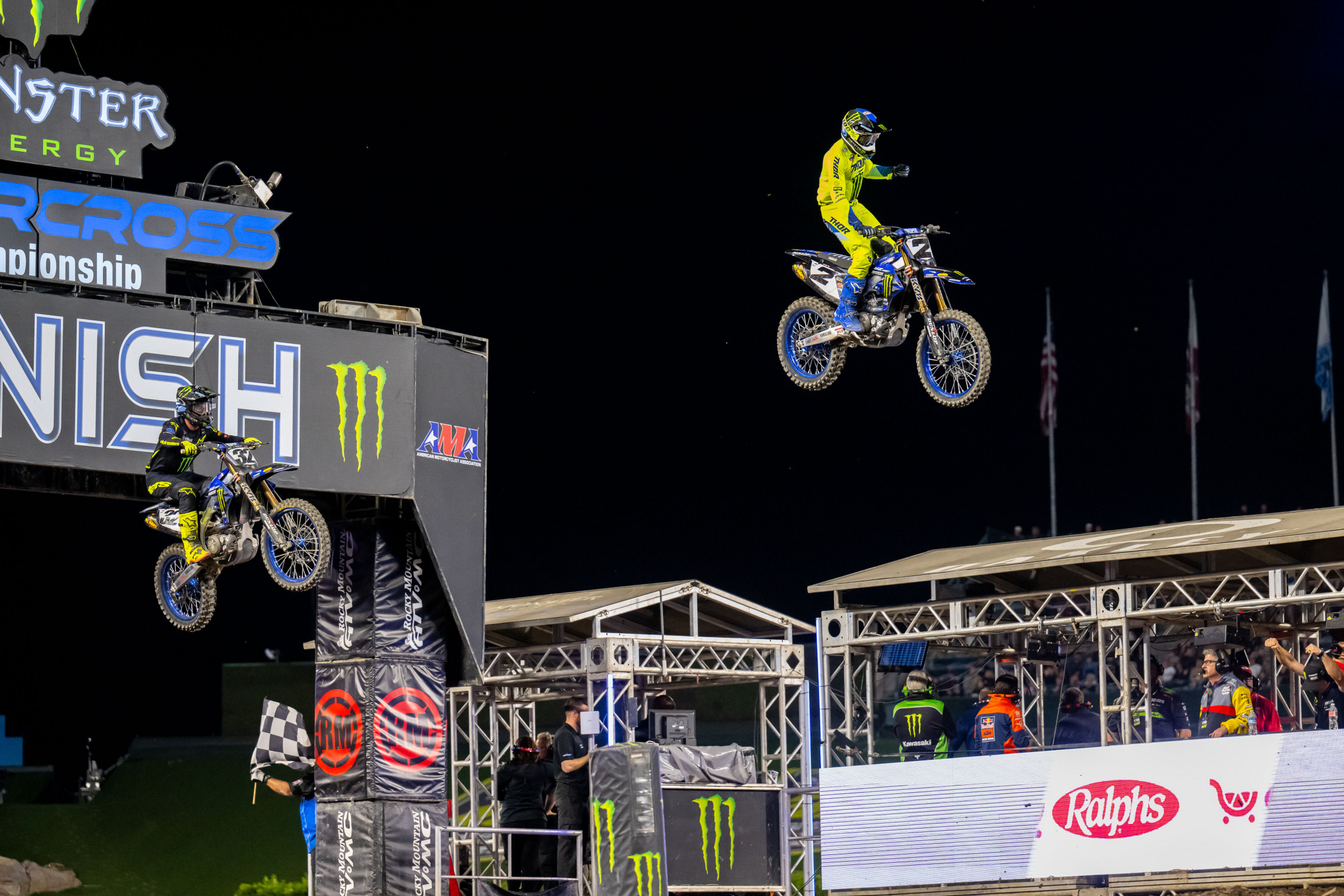 Cooper Webb celebrates sealing the win at Anaheim 2.