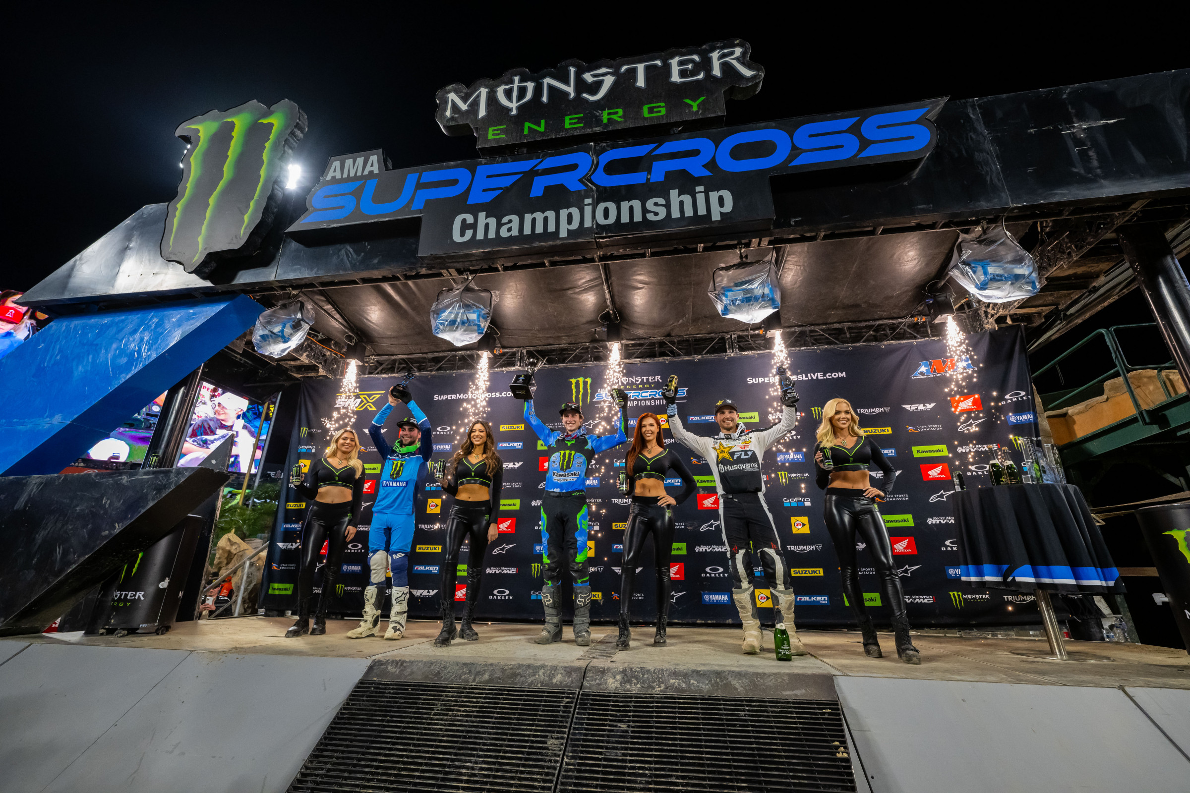 The 2024 Anaheim 2 Supercross 250SX podium.
