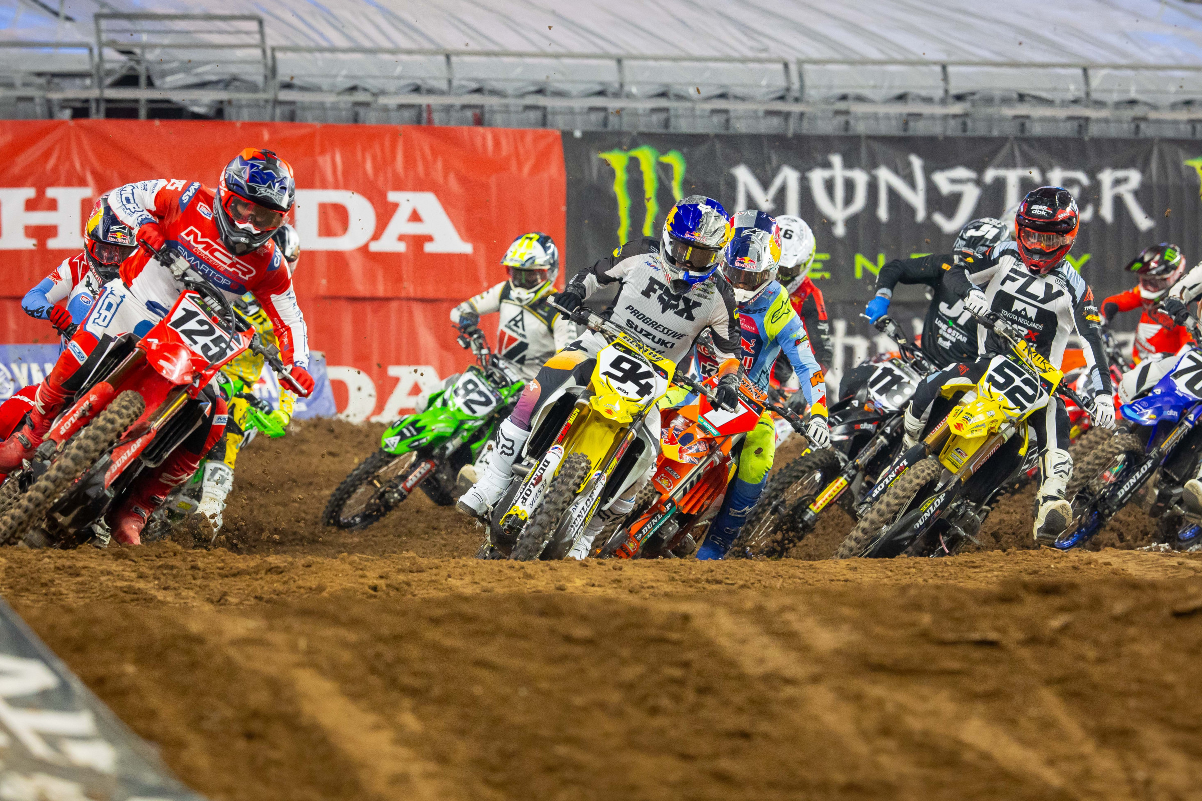 Ken Roczen grabbed the holeshot by a nose in the 450SX main event.