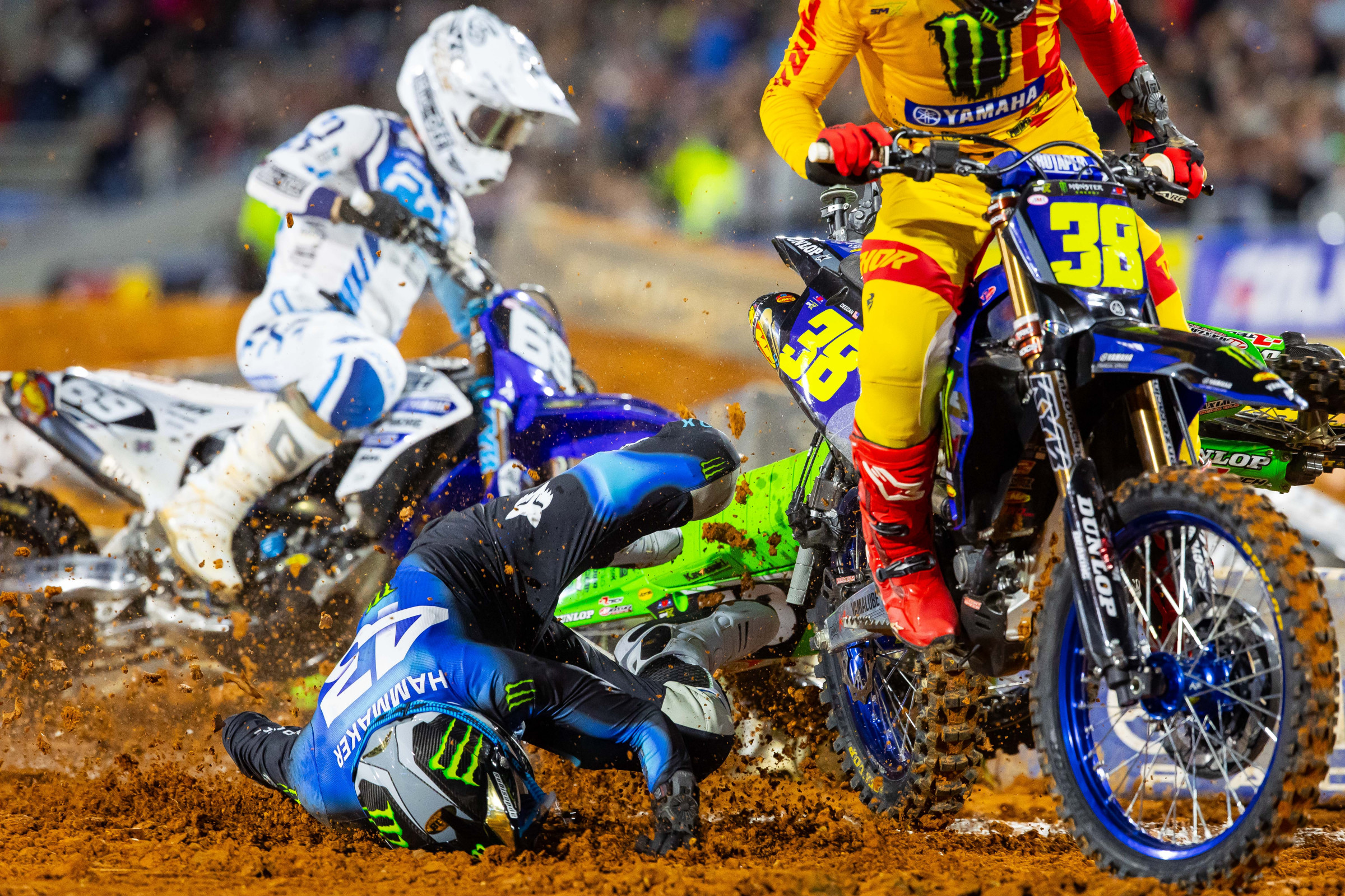 Seth Hammaker and Haiden Deegan tangled on the start of their heat race.