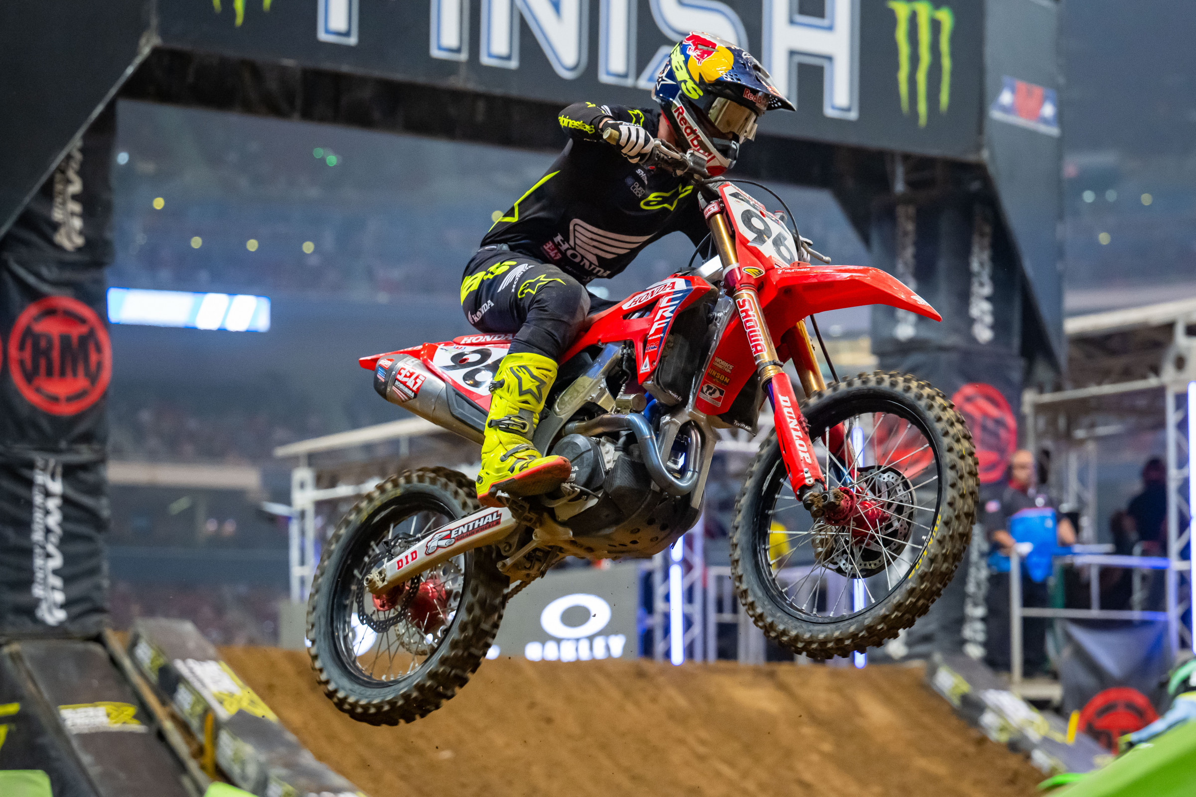 Hunter Lawrence had a crash, but still raced his way to third overall, his first career 450SX podium.